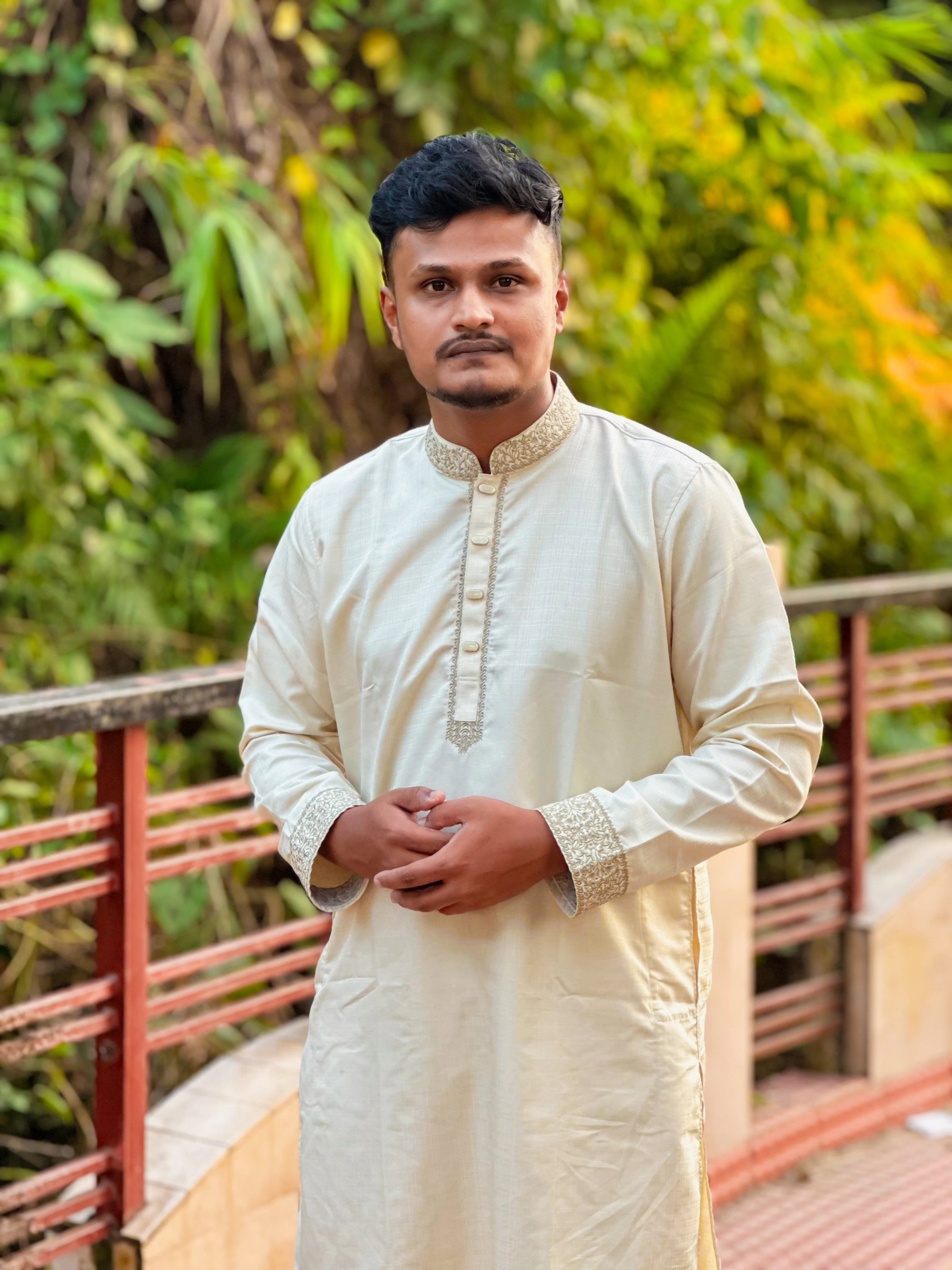 Jamdani-Border Silk Panjabi