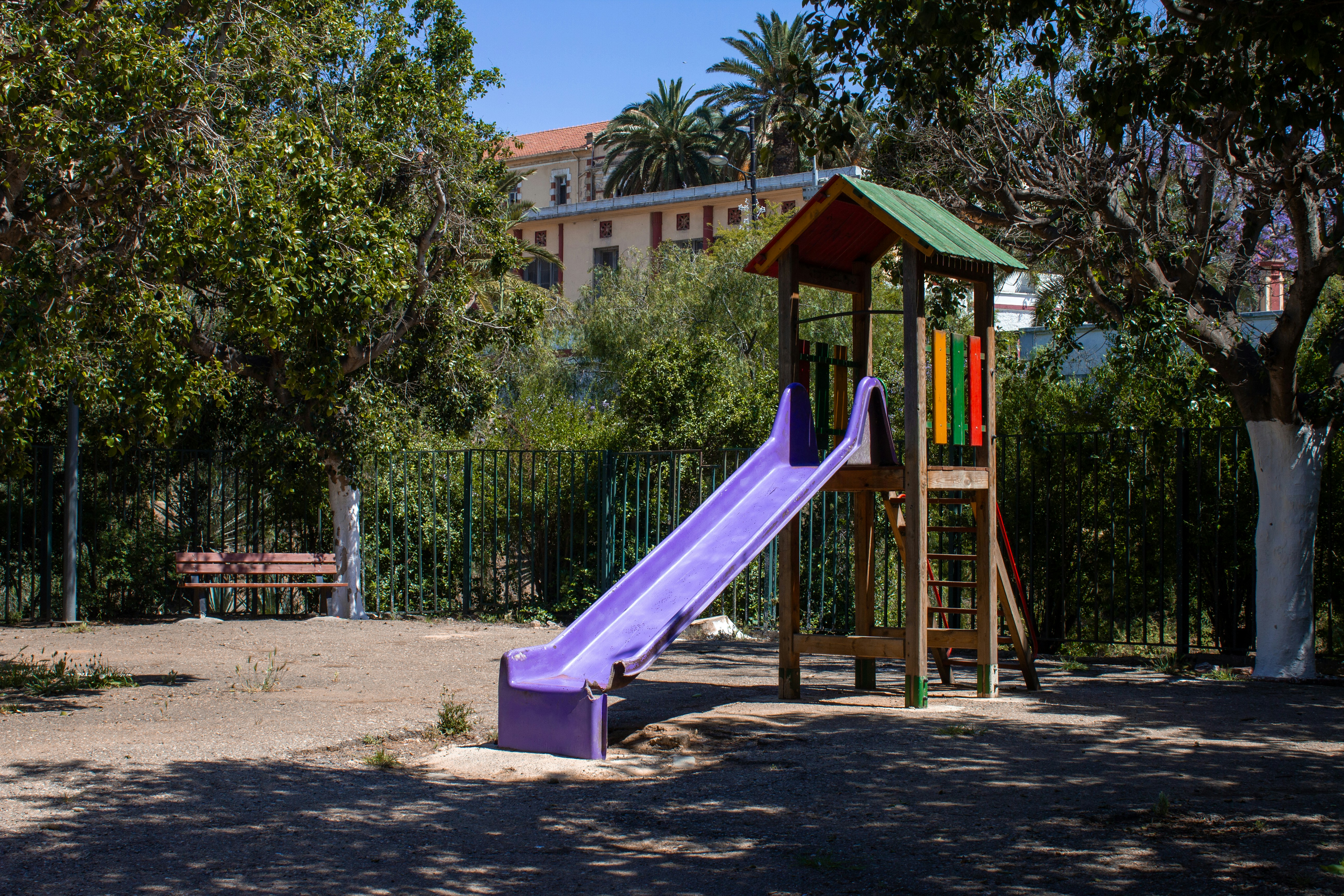Playground with a purple slide