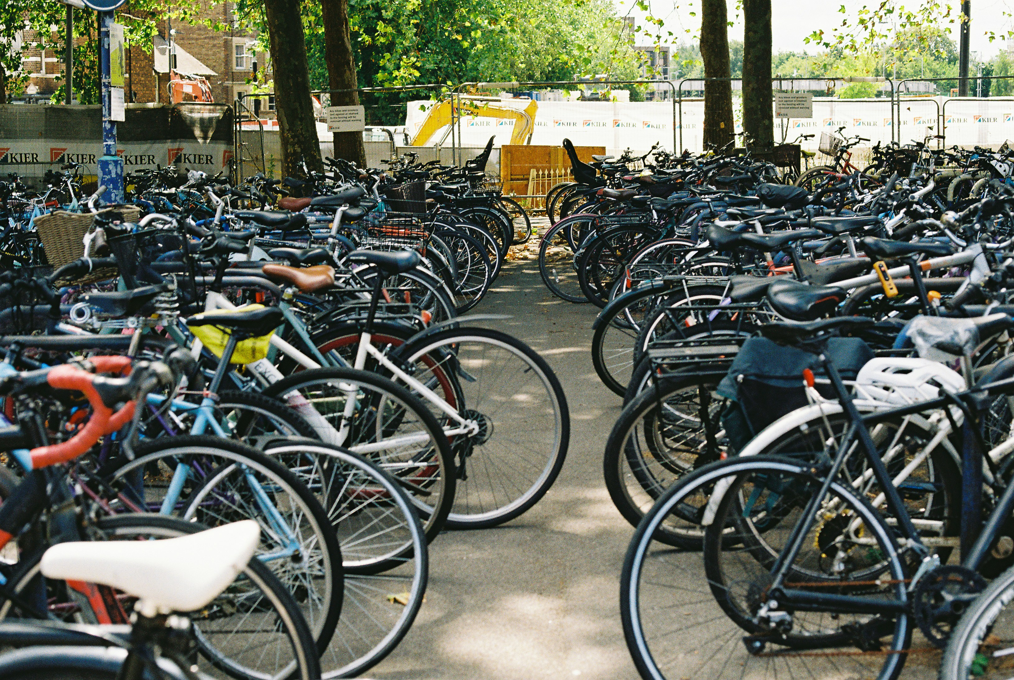 Many bicycles in an outdoor rack