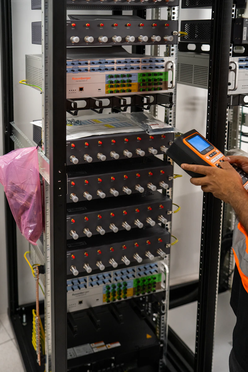 Technician working on a server rack