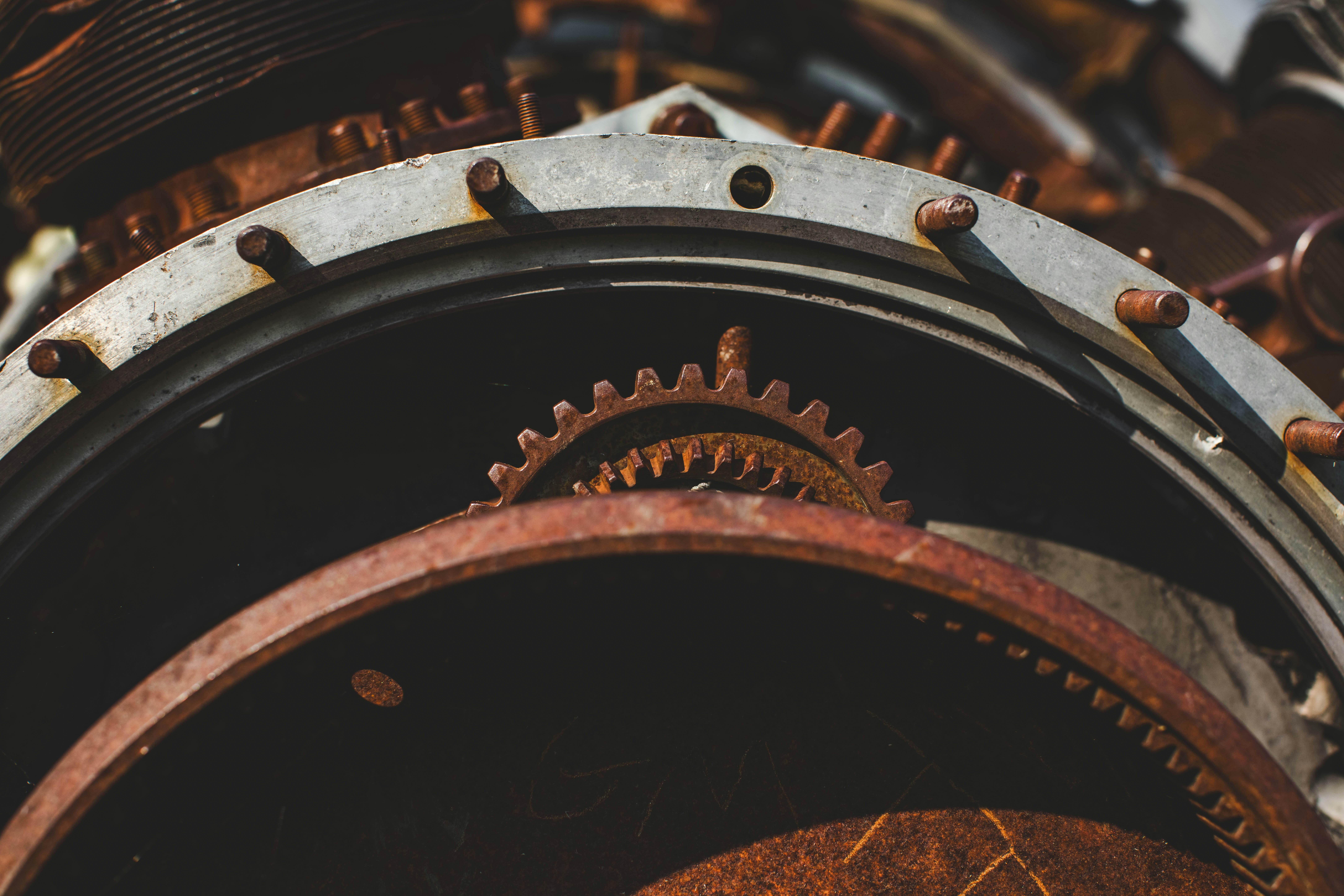 Rusty metal gears and machinery parts