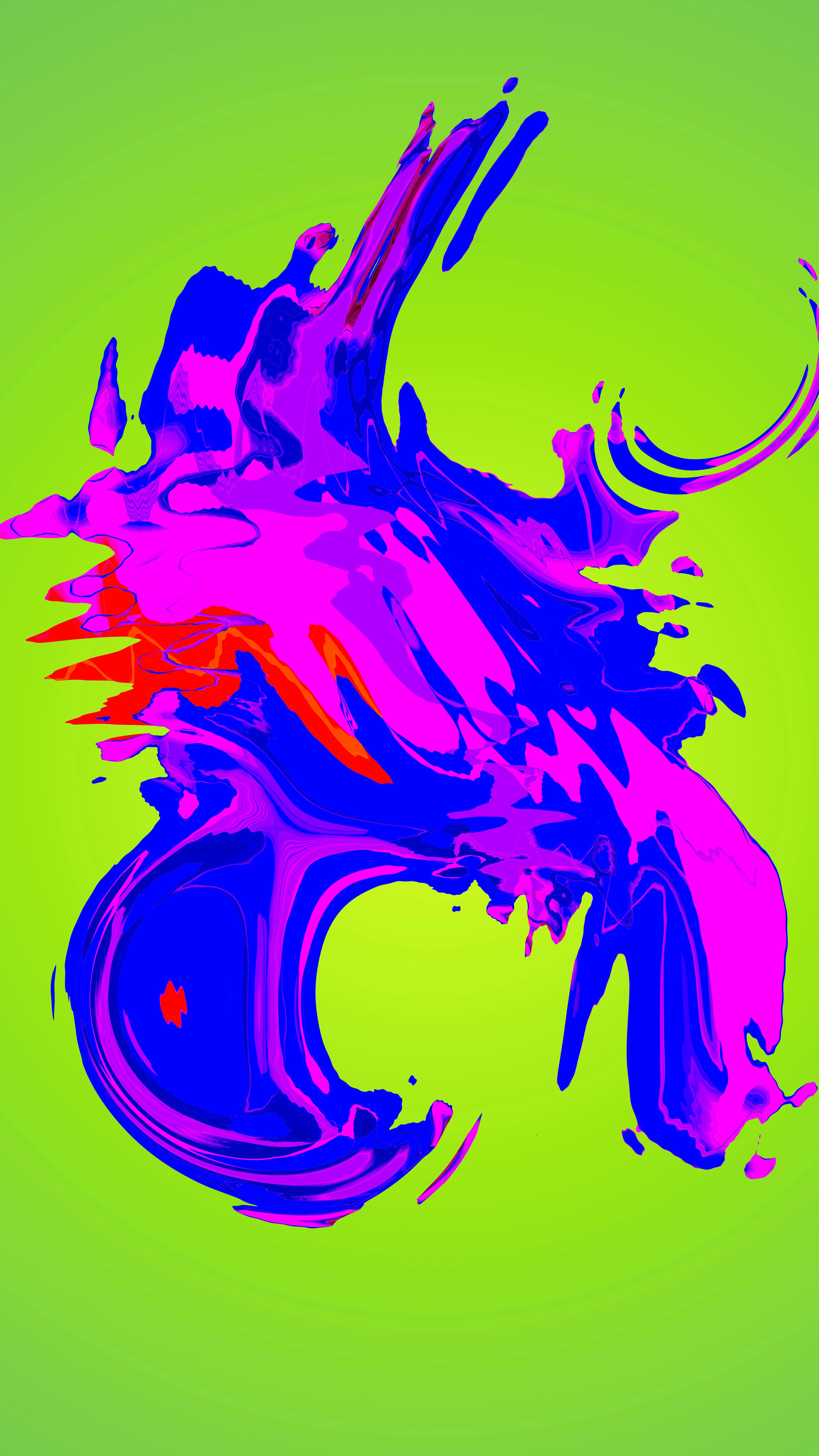 Abstract vibrant blue and pink liquid splash on green
