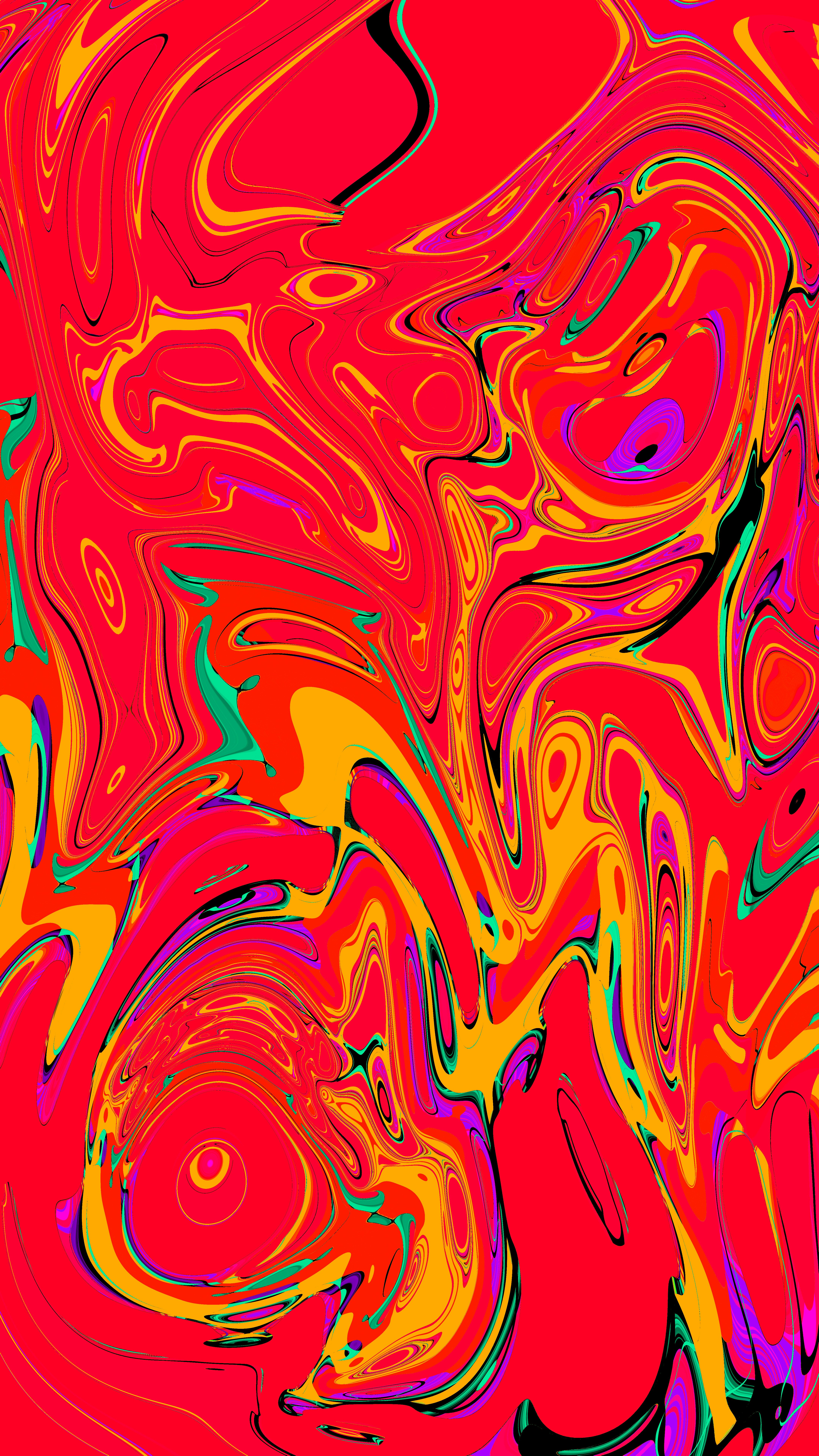 Swirling abstract pattern of red, orange, and pink colors