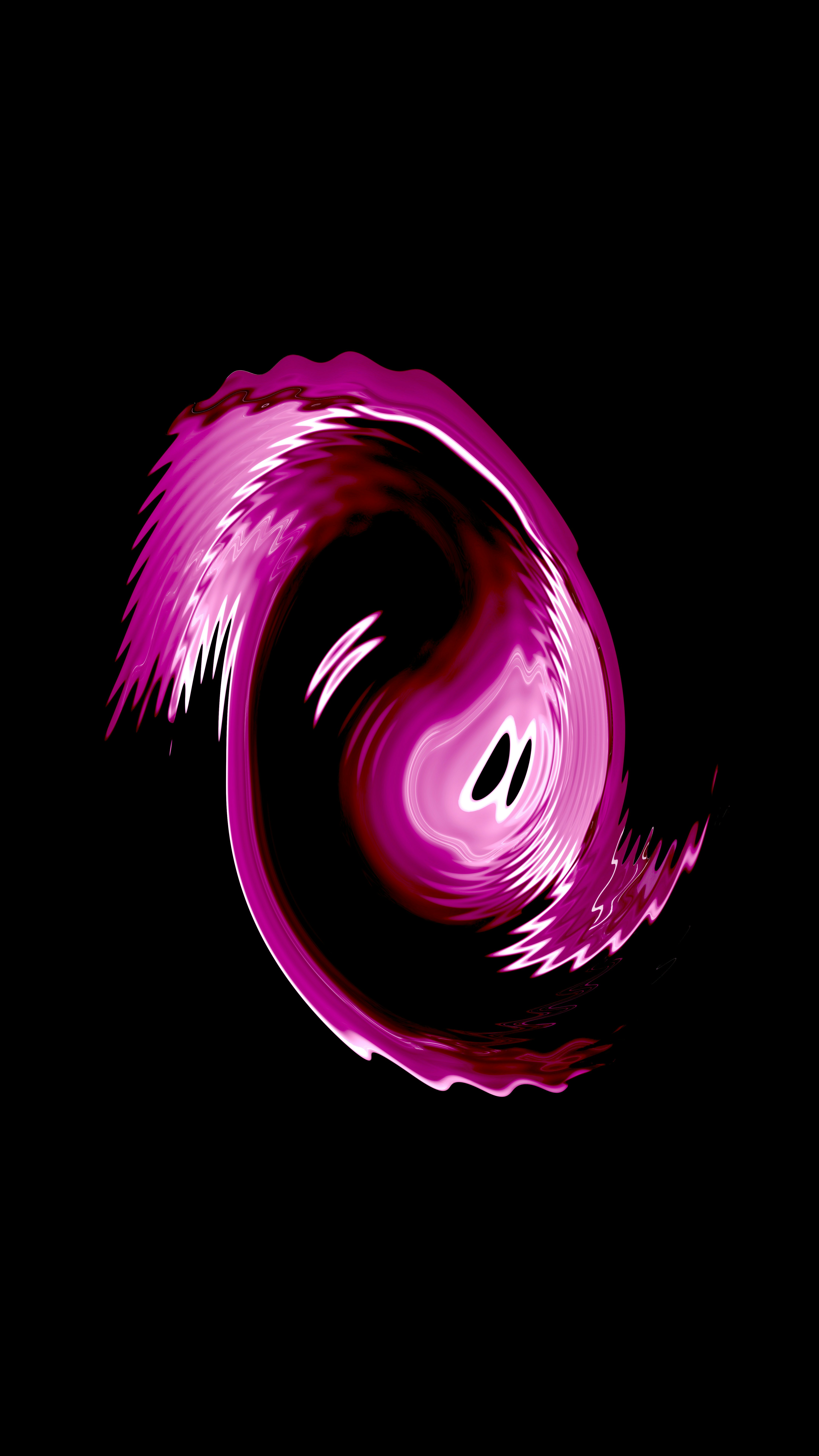Vibrant magenta and pink abstract swirl on black.