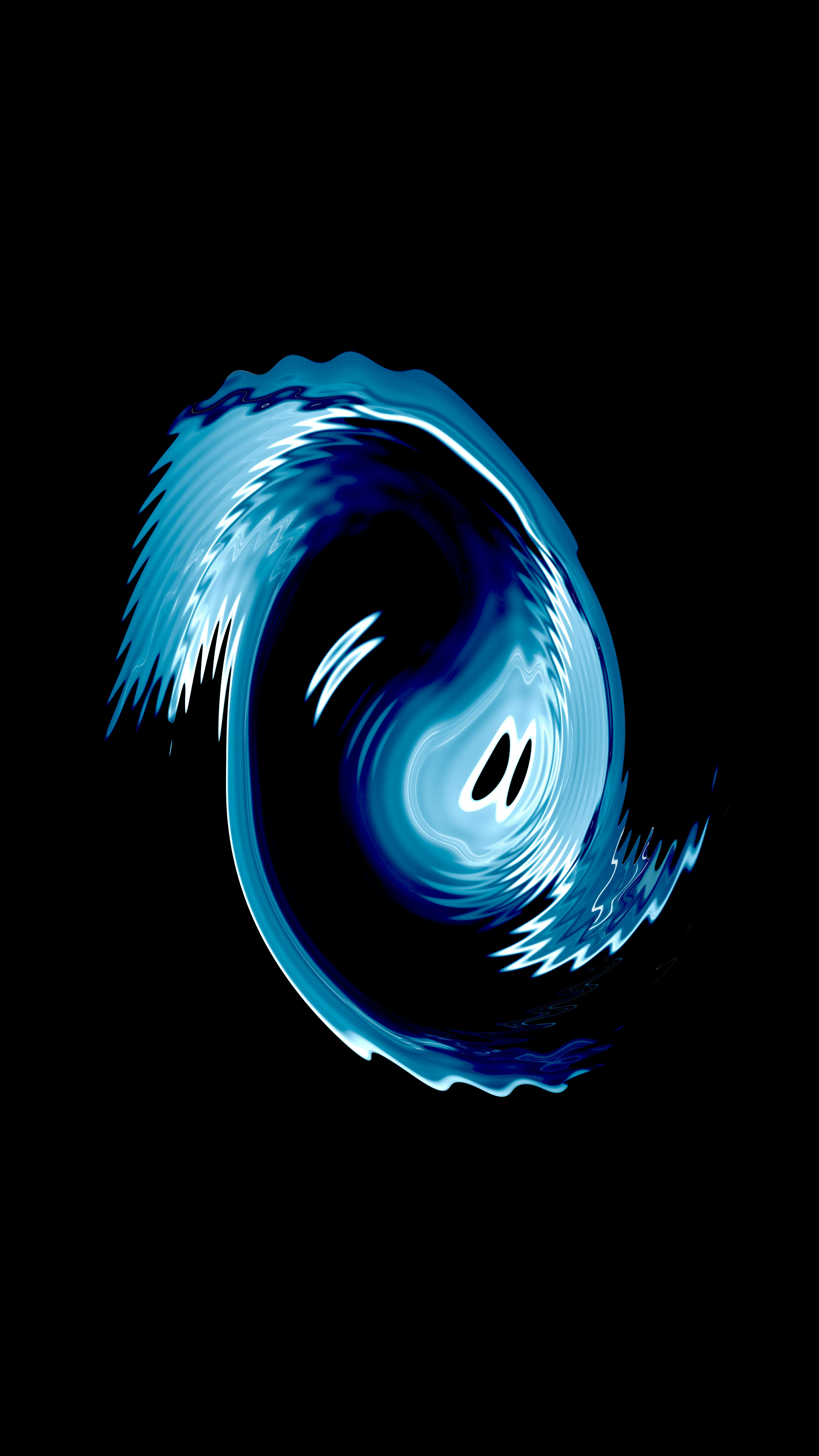 Vibrant blue abstract vortex on black background.