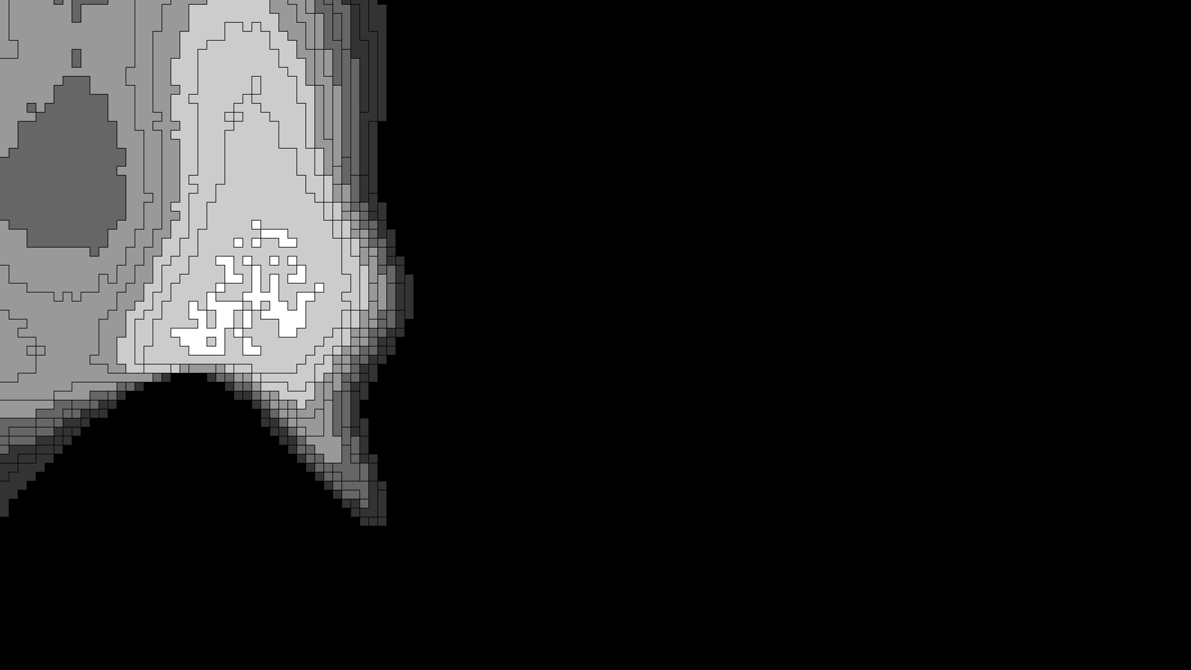 Abstract grayscale shape with contour lines on a black background