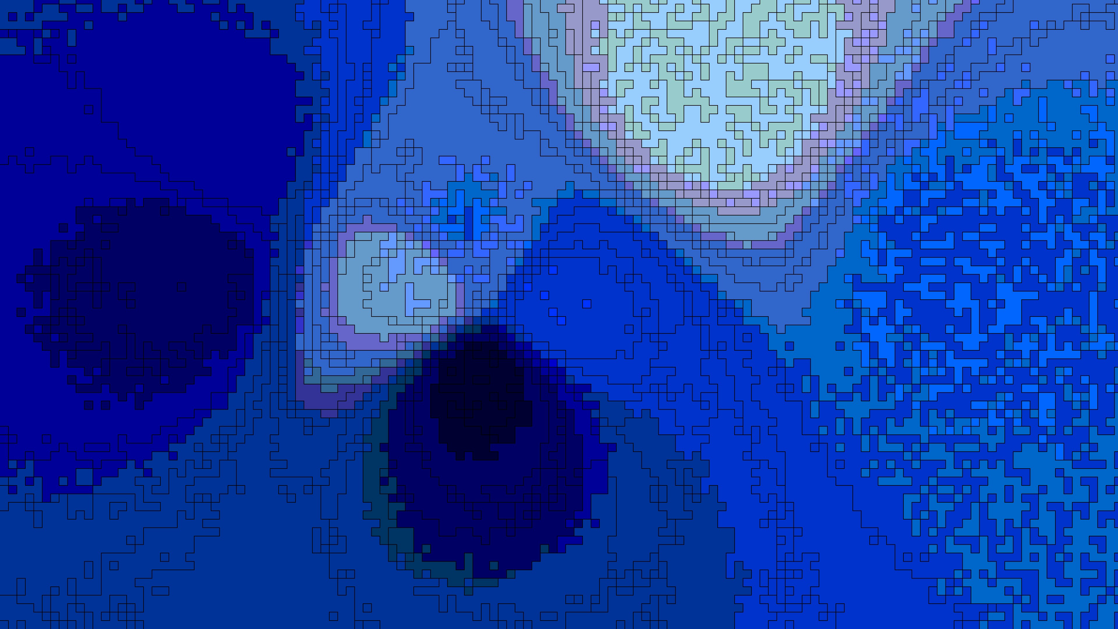 Abstract blue and white pixelated shapes on a dark background