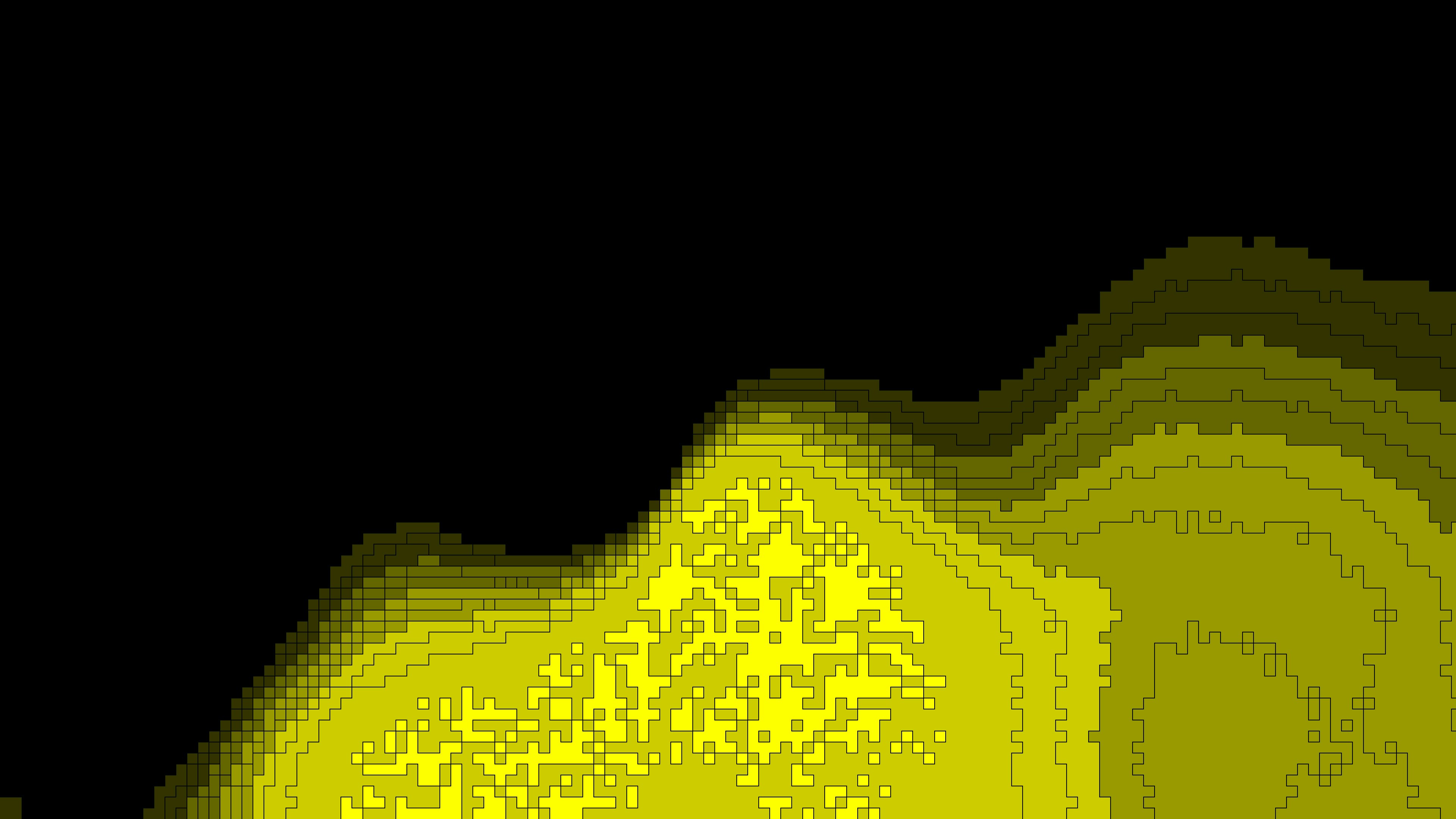 Ein schwarzer Hintergrund mit einer welligen, pixeligen gelben Form