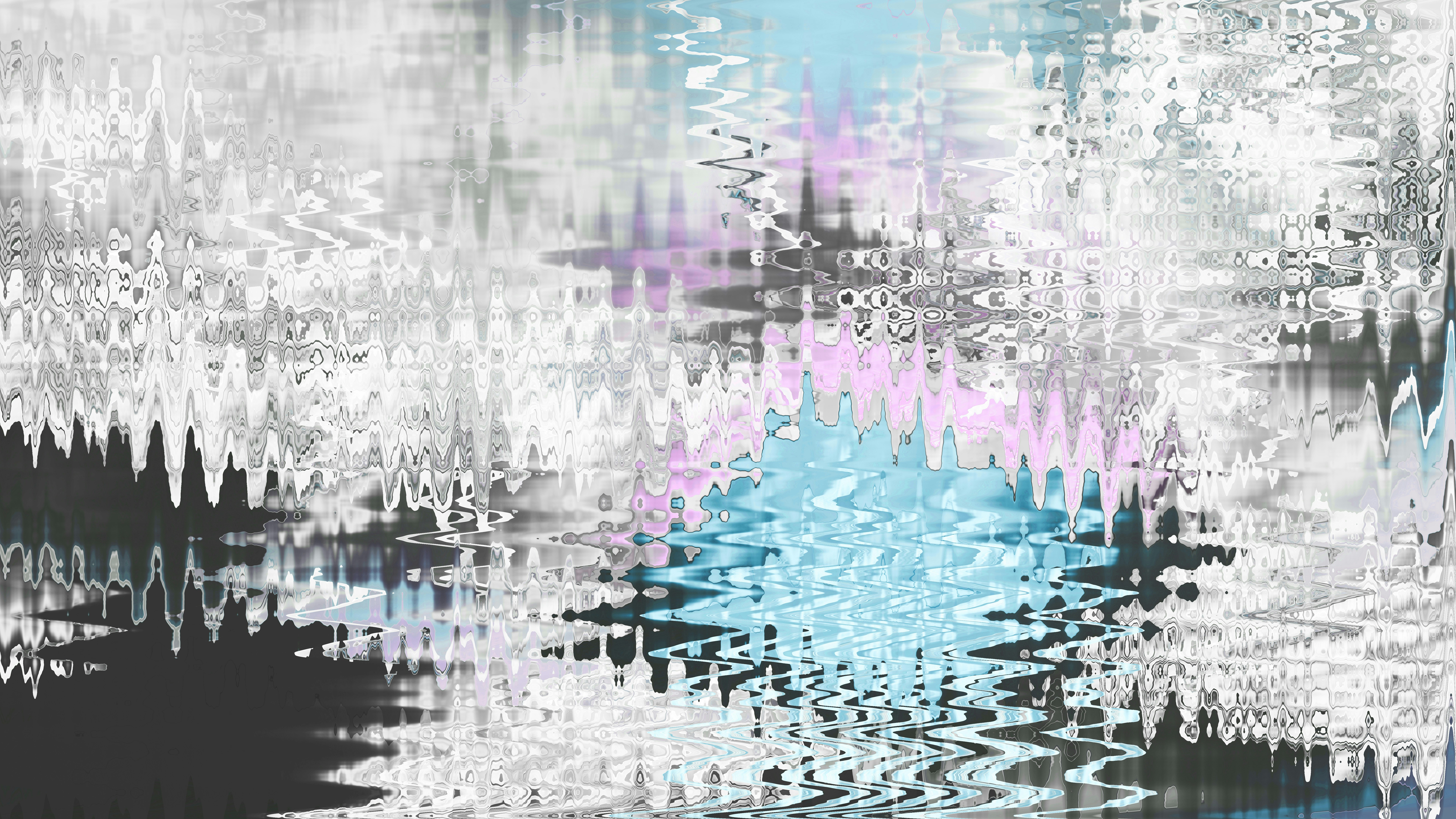 Abstract wavy pattern with blue, pink, grey, and white colors.