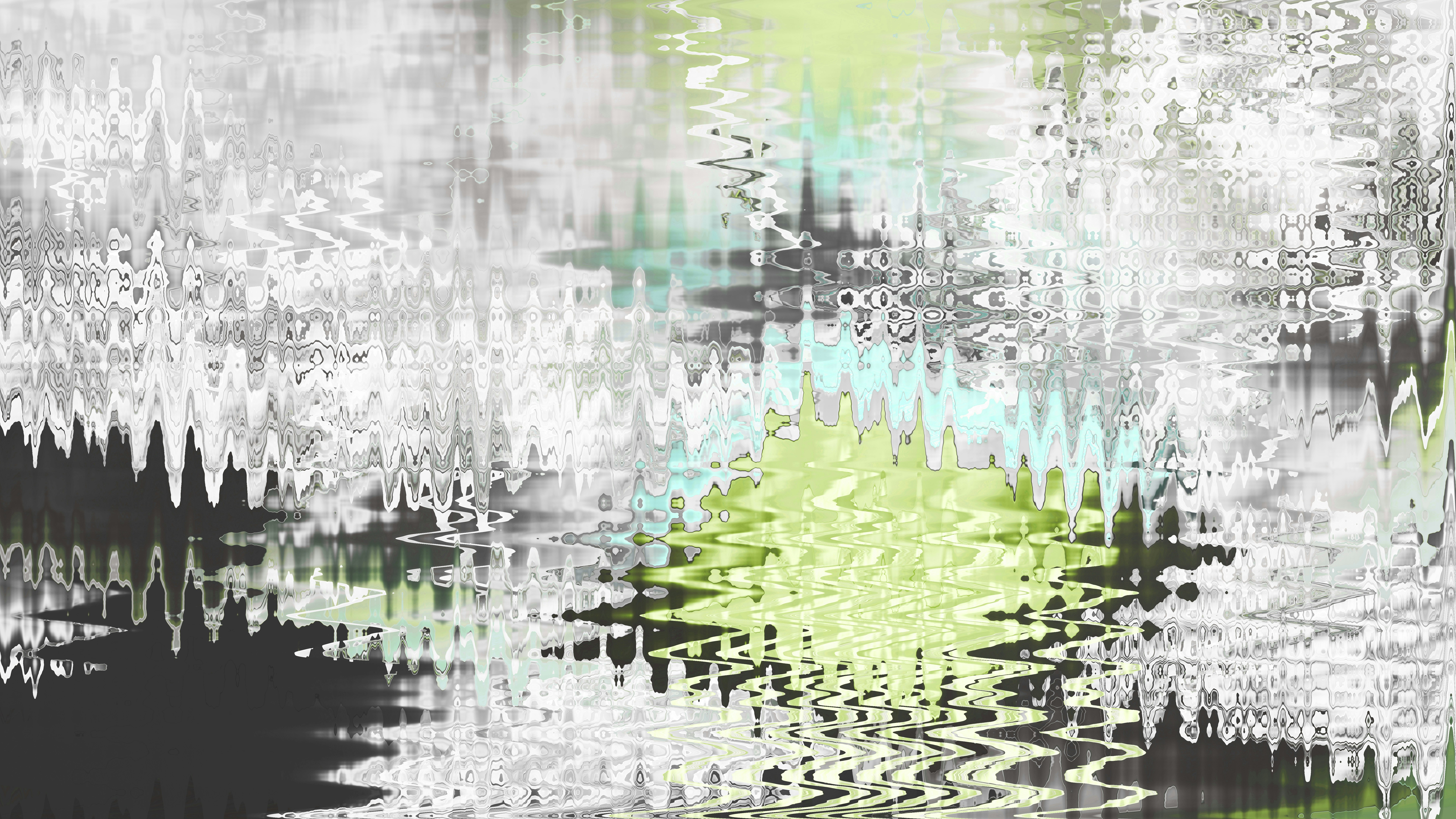 Abstract background with jagged white, gray, green, and blue waves.