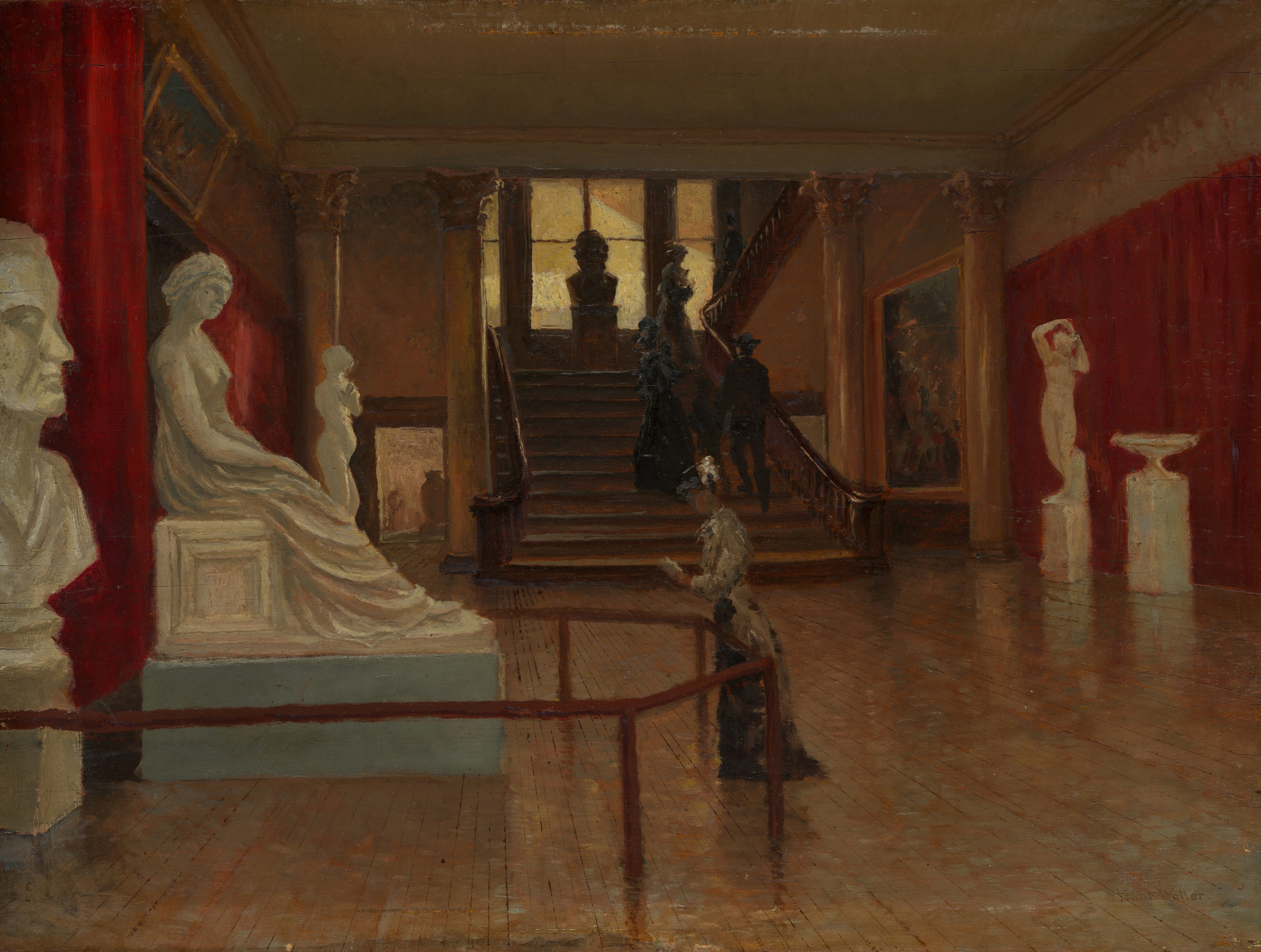 Art gallery with marble sculptures