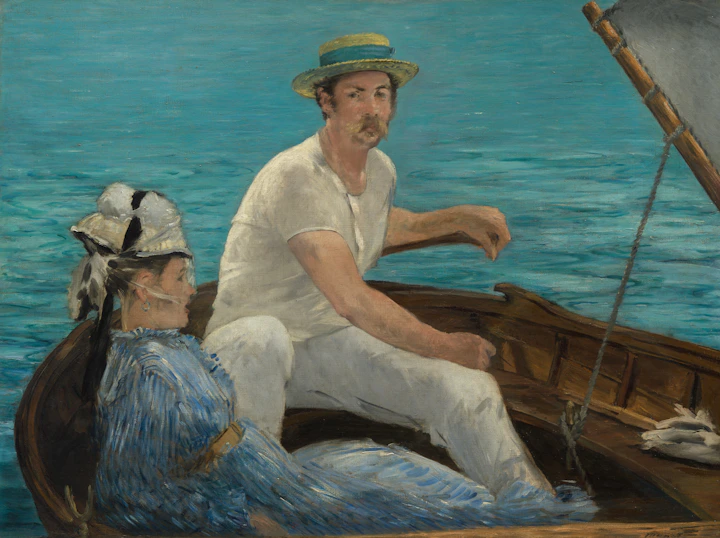 Two people in a boat on calm blue water from The Metropolitan Museum of Art collection