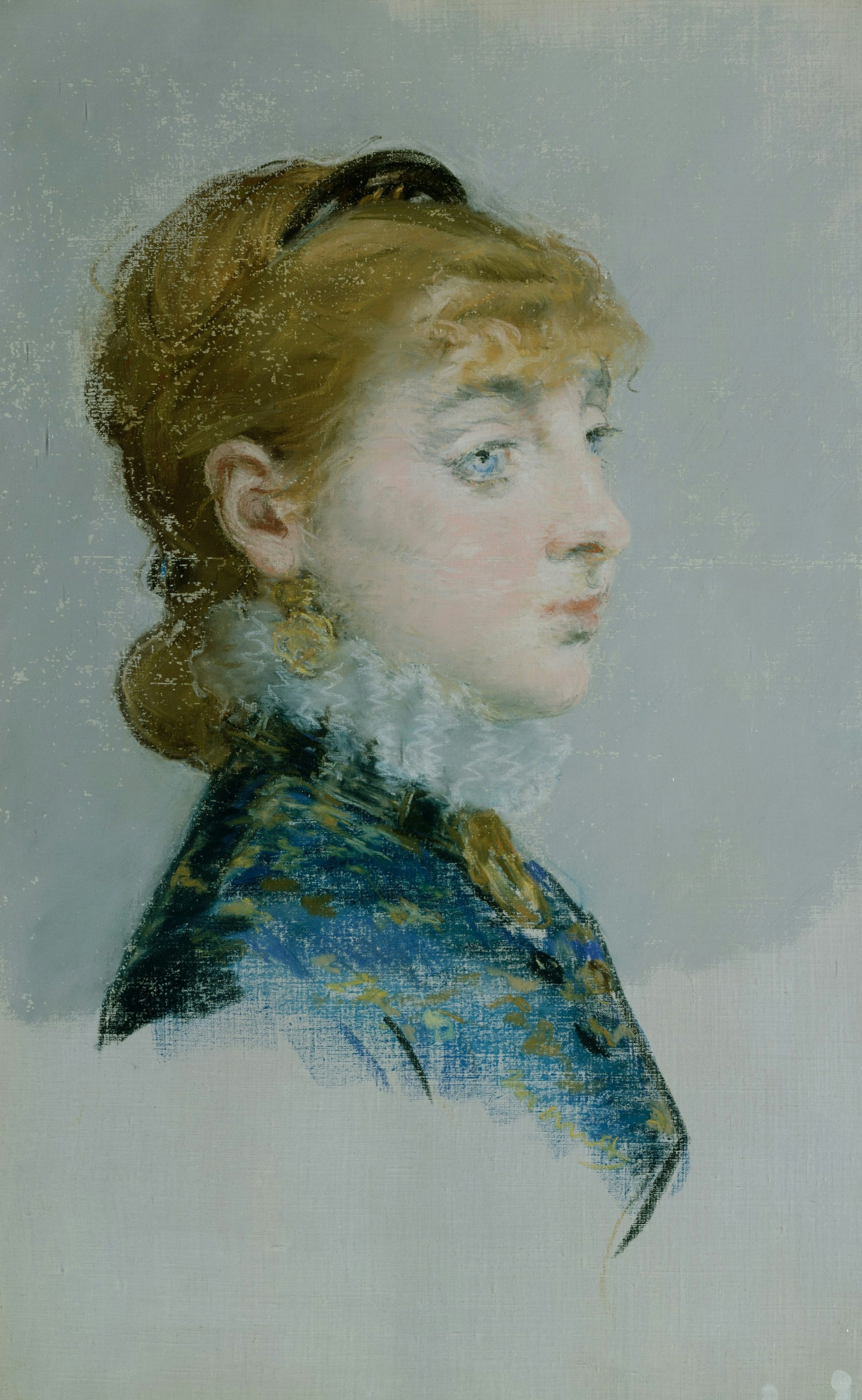 Painting of a woman in profile with a ruffled collar
