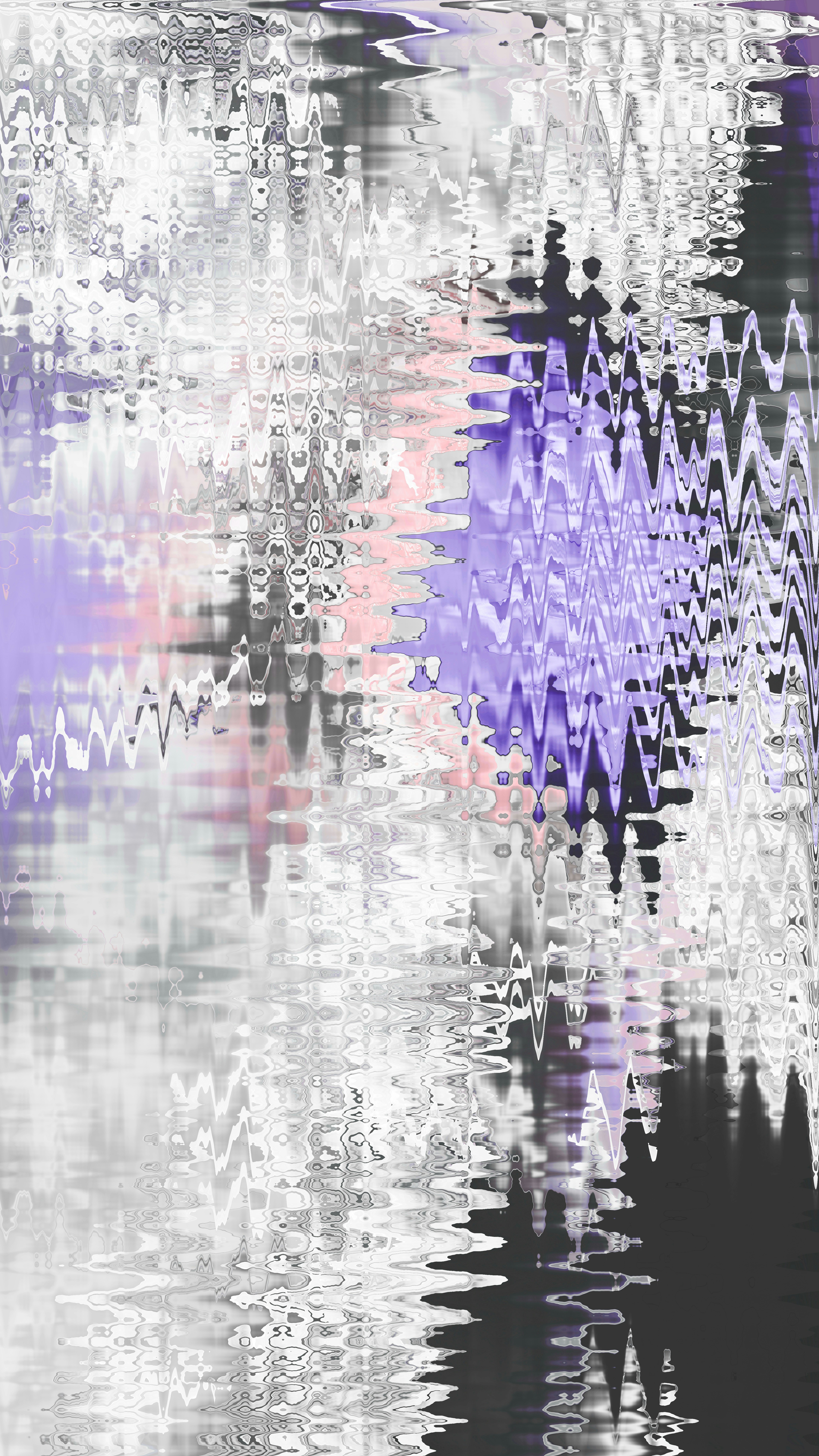 Abstract wavy pattern with purple, pink, white, and grey.