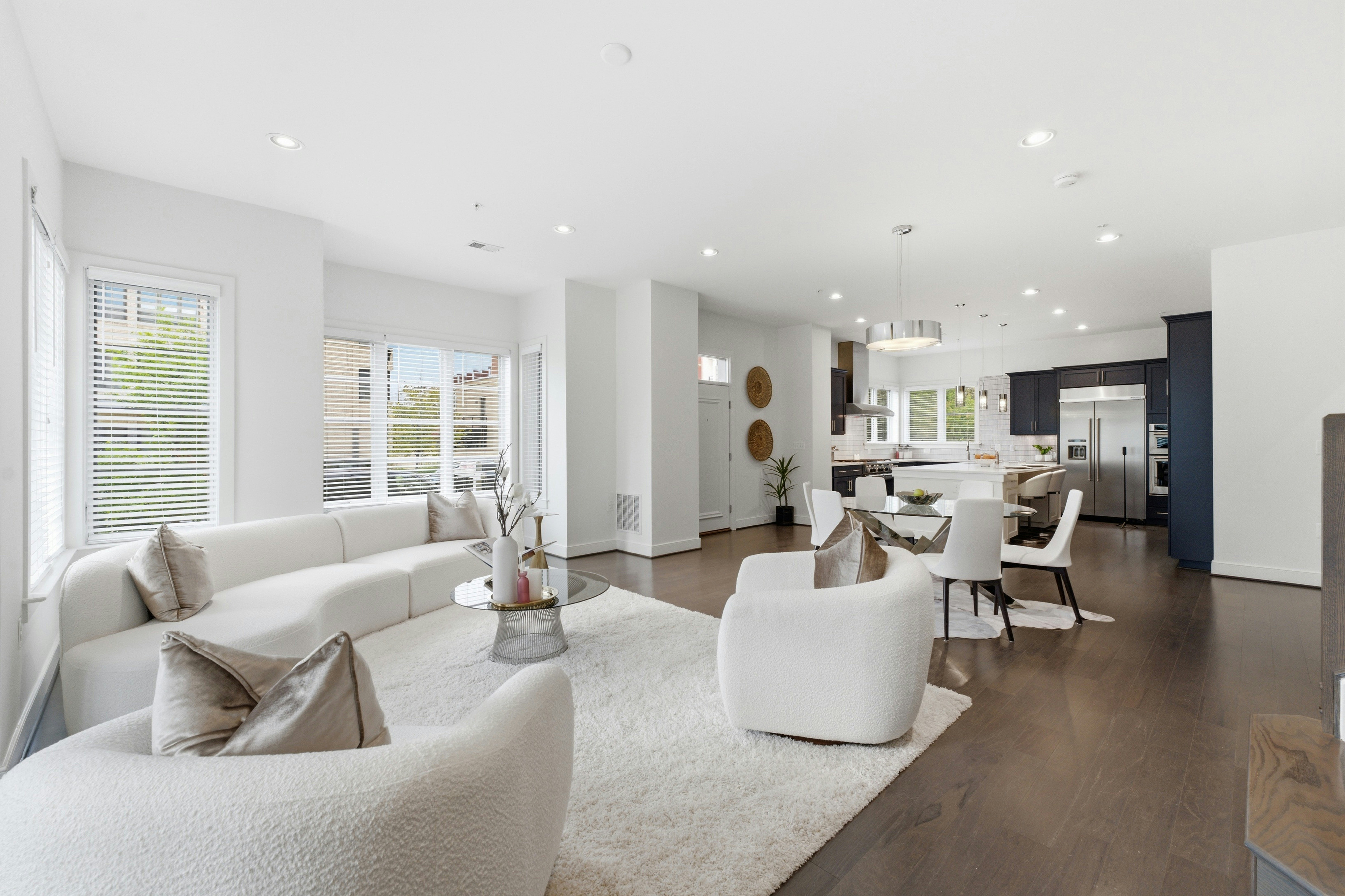 Open concept kitchen and living room layout in modern manufactured home