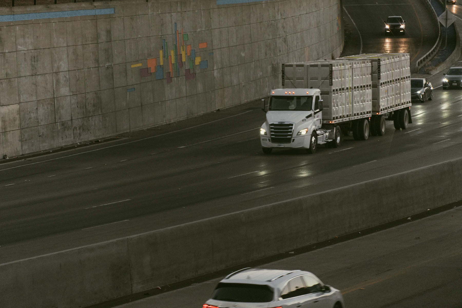 American semi-truck traveling on the highway