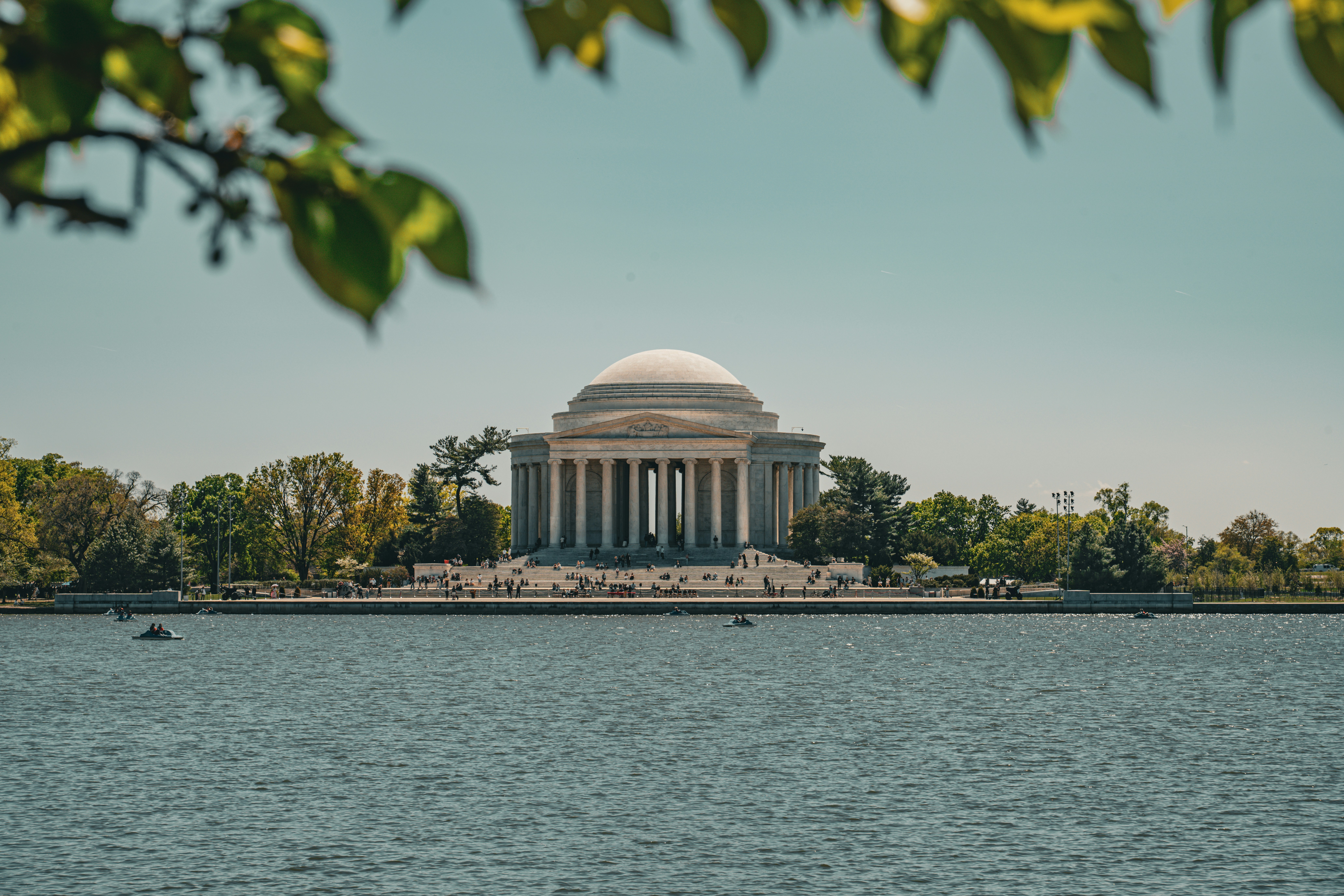 The Jefferson Memorial across the Tidal Basin in Washington, D.C. on a sunny day