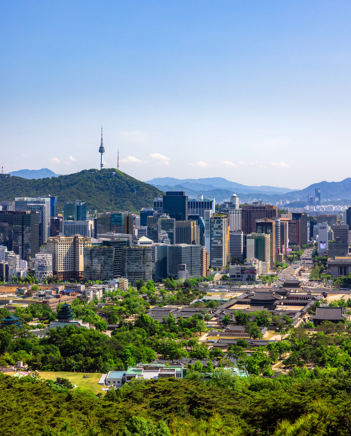 N Seoul Tower above Gyeongbokgung Palace and the Seoul skyline