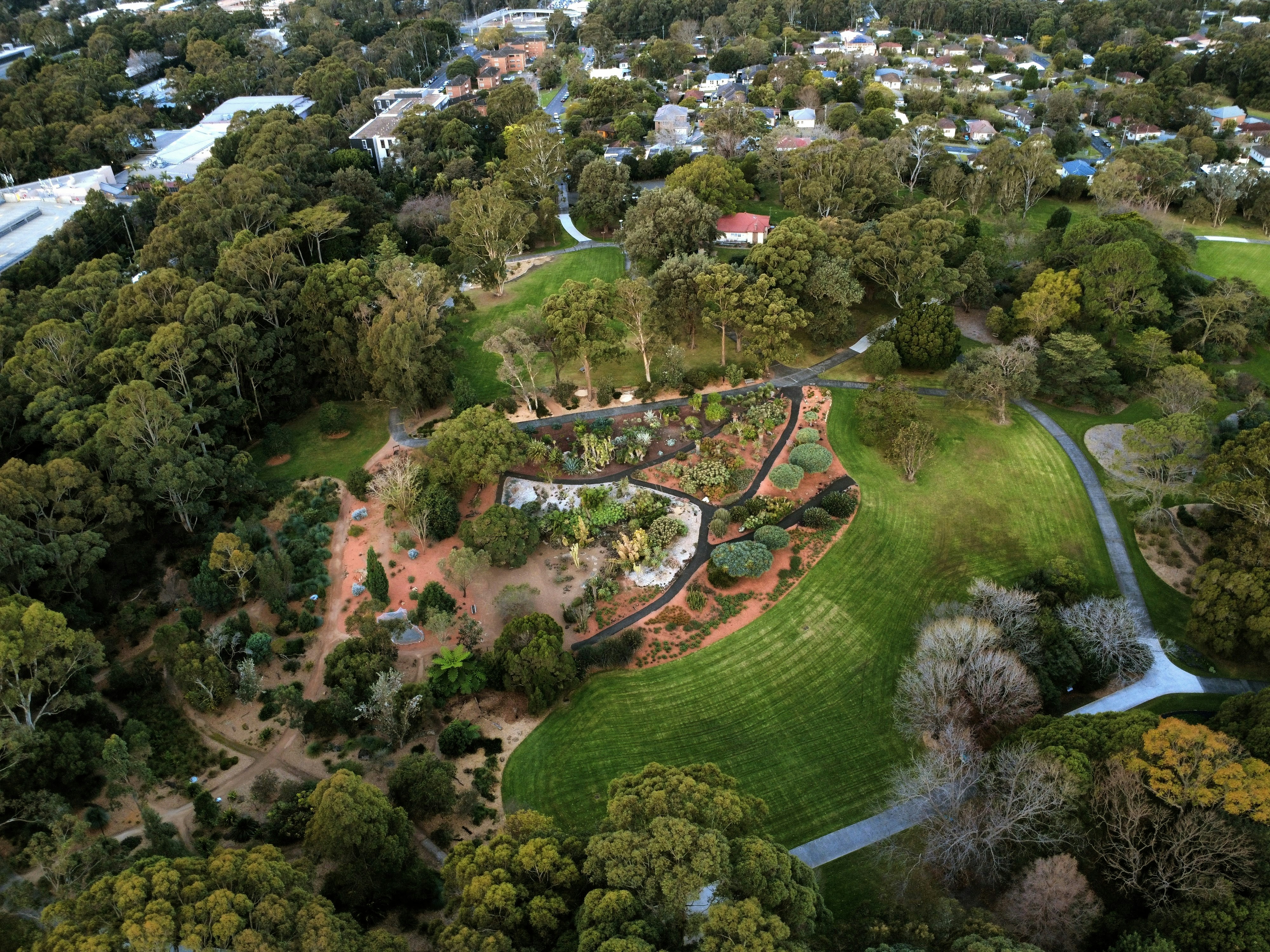 Aerial view of a botanic garden