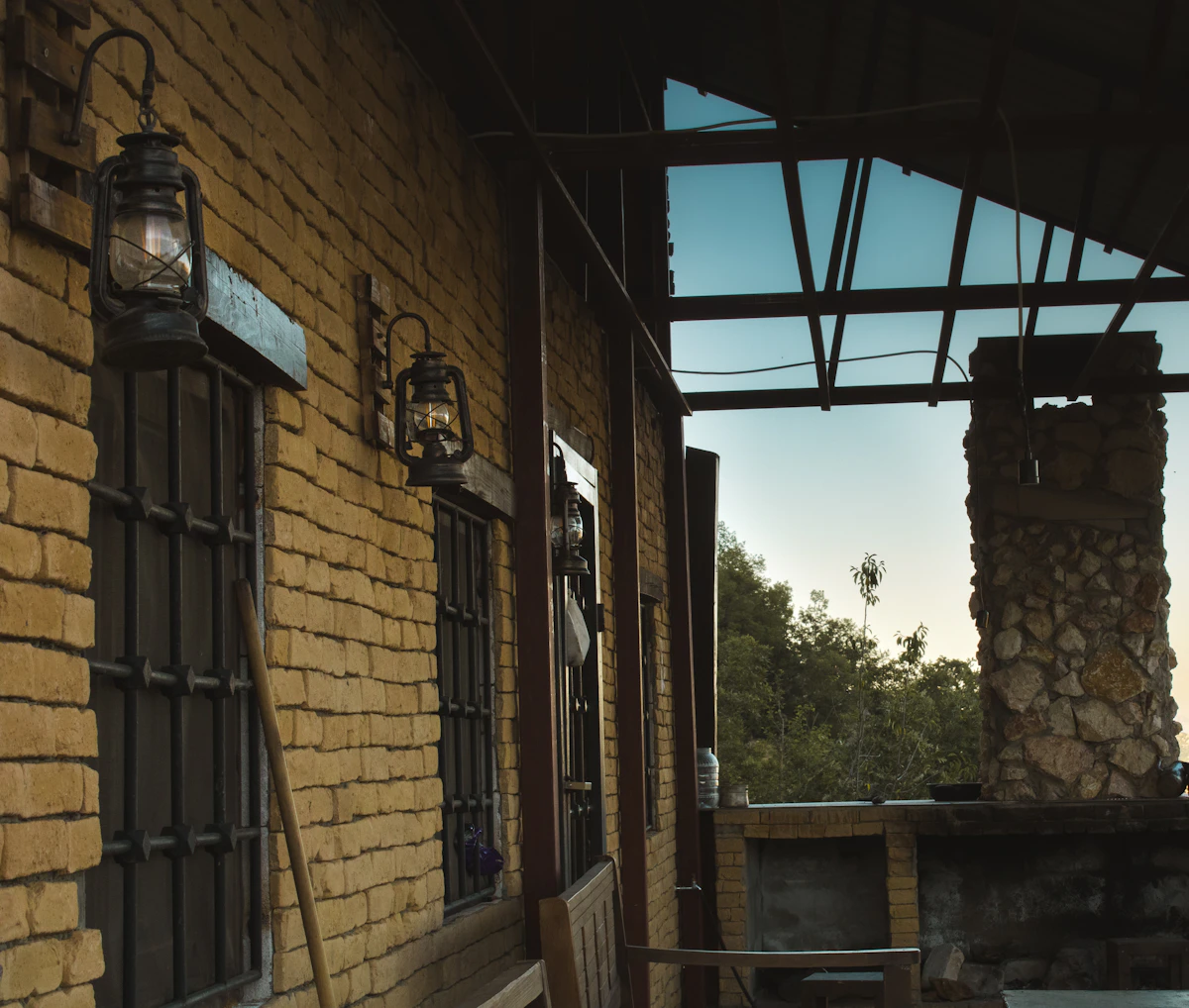 Brick Wall & Stone Fireplace