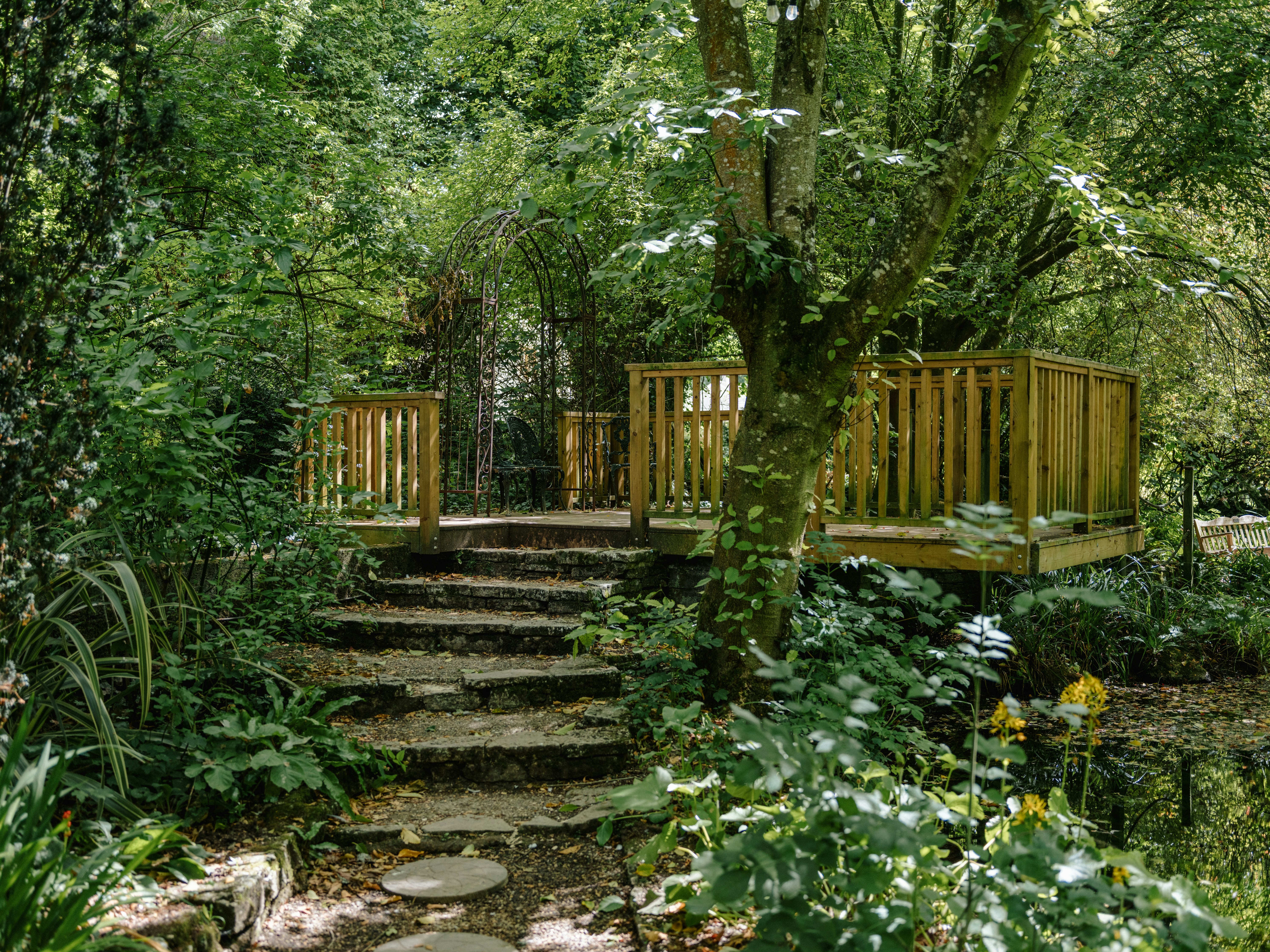 Terrasse bois sous les arbres