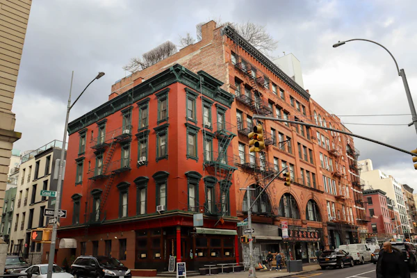Red brick building on a street corner