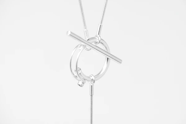 Silver toggle necklace with ring and bar clasp