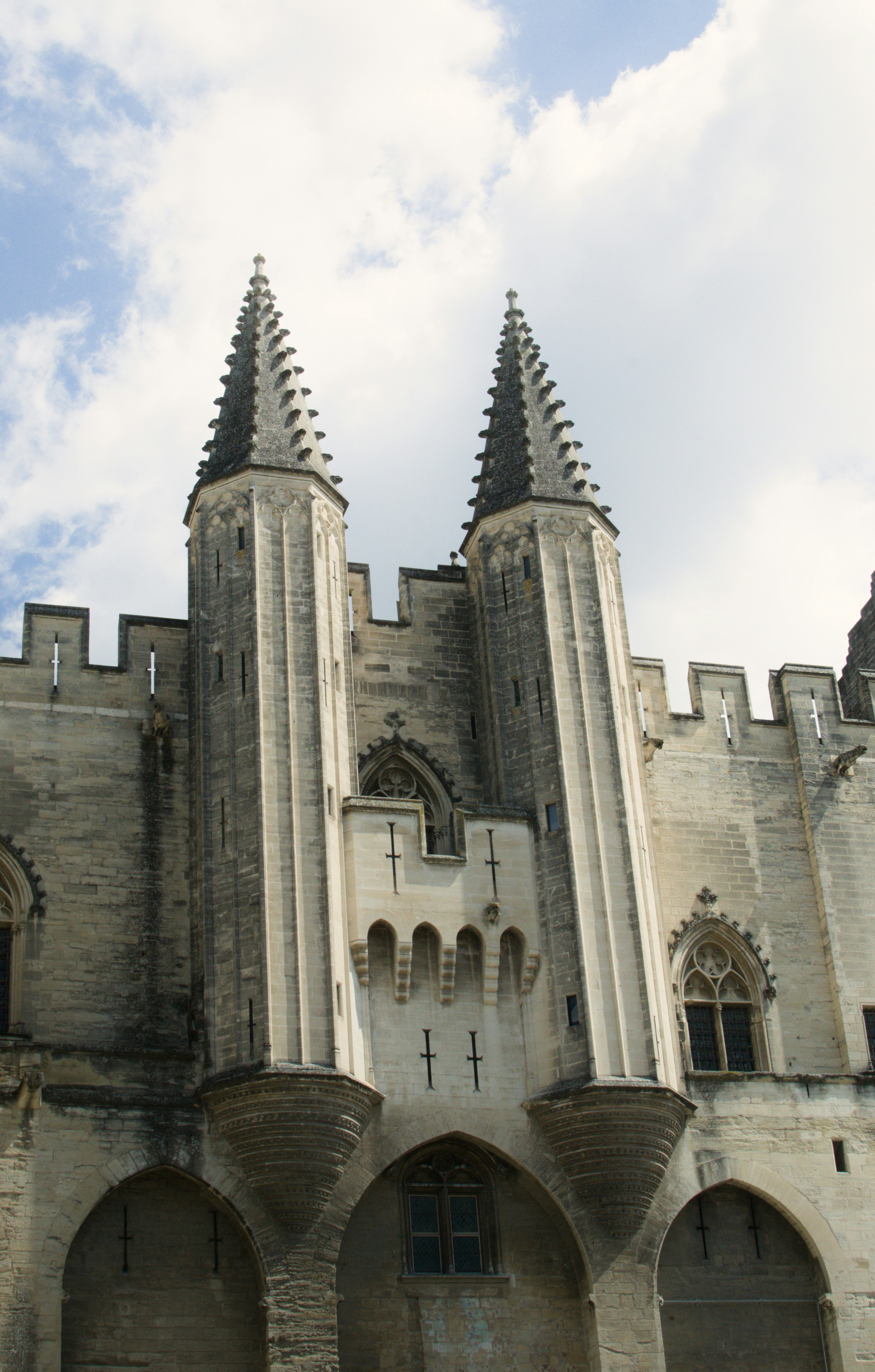 The Palais des Papes in Avignon with its two tall stone towers