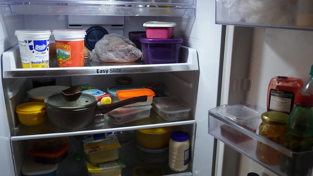Organized refrigerator containing prepared foods and storage containers