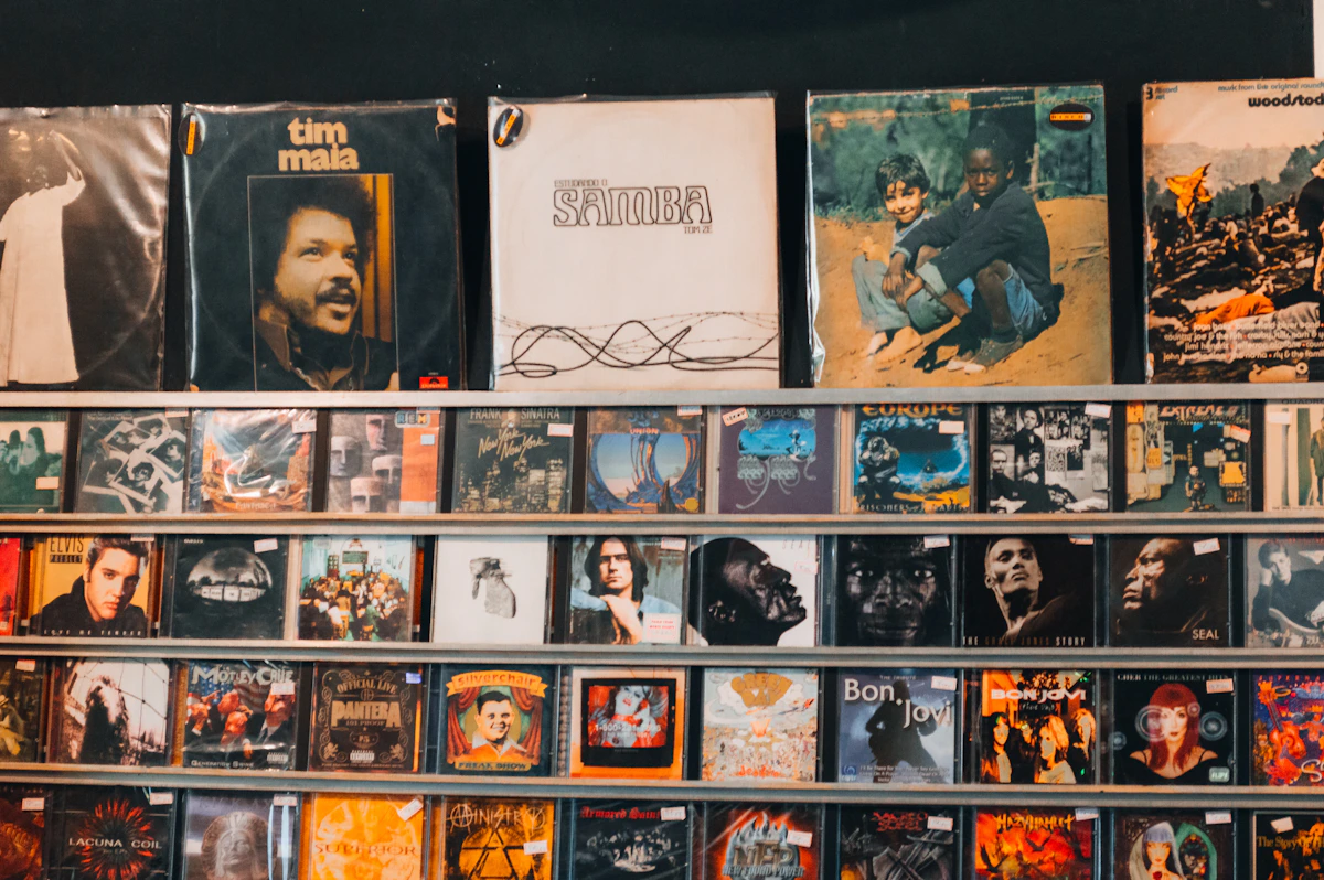 Record covers on store shelves