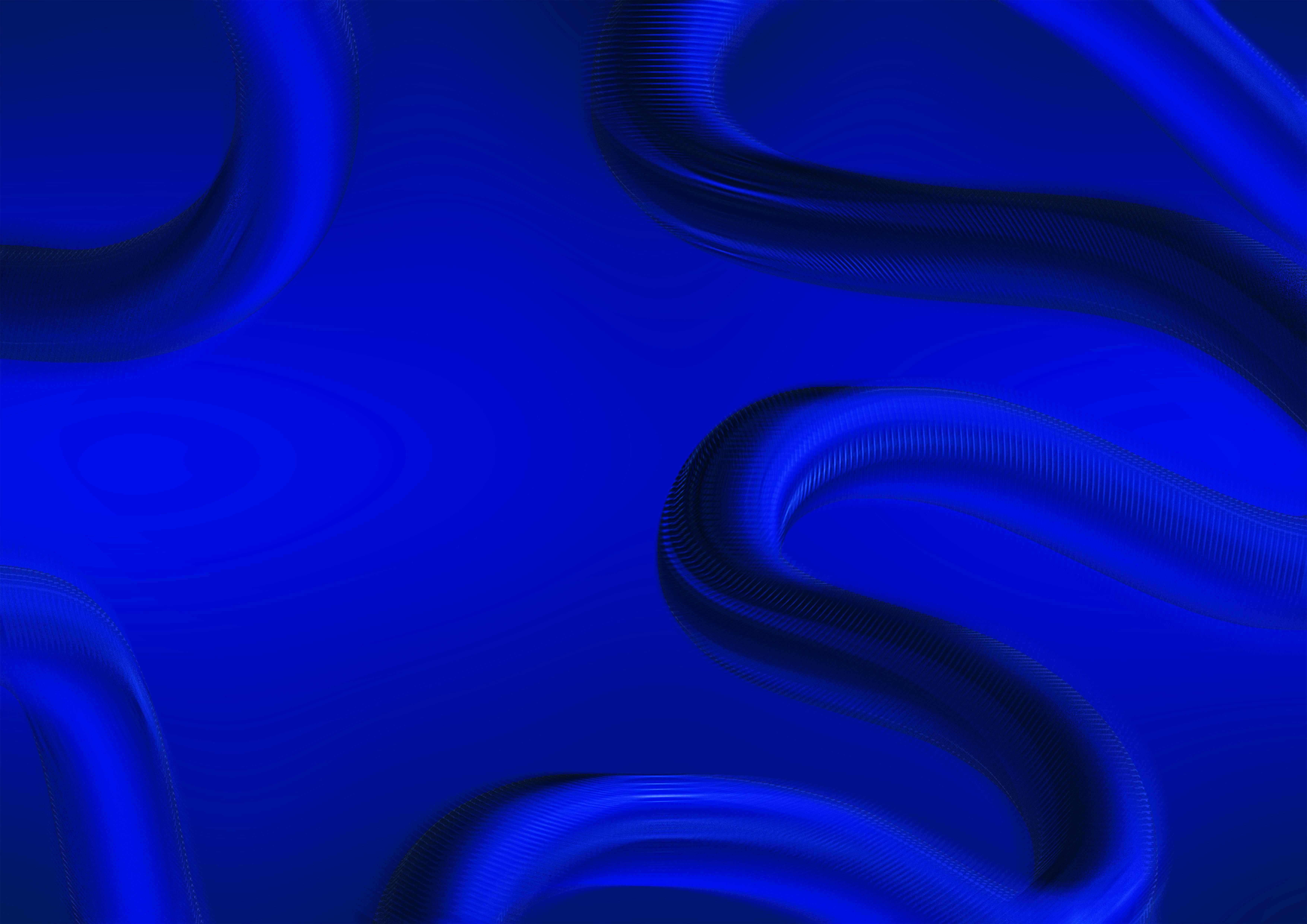 Abstract dark blue flowing shapes with a ribbed texture on a blue background