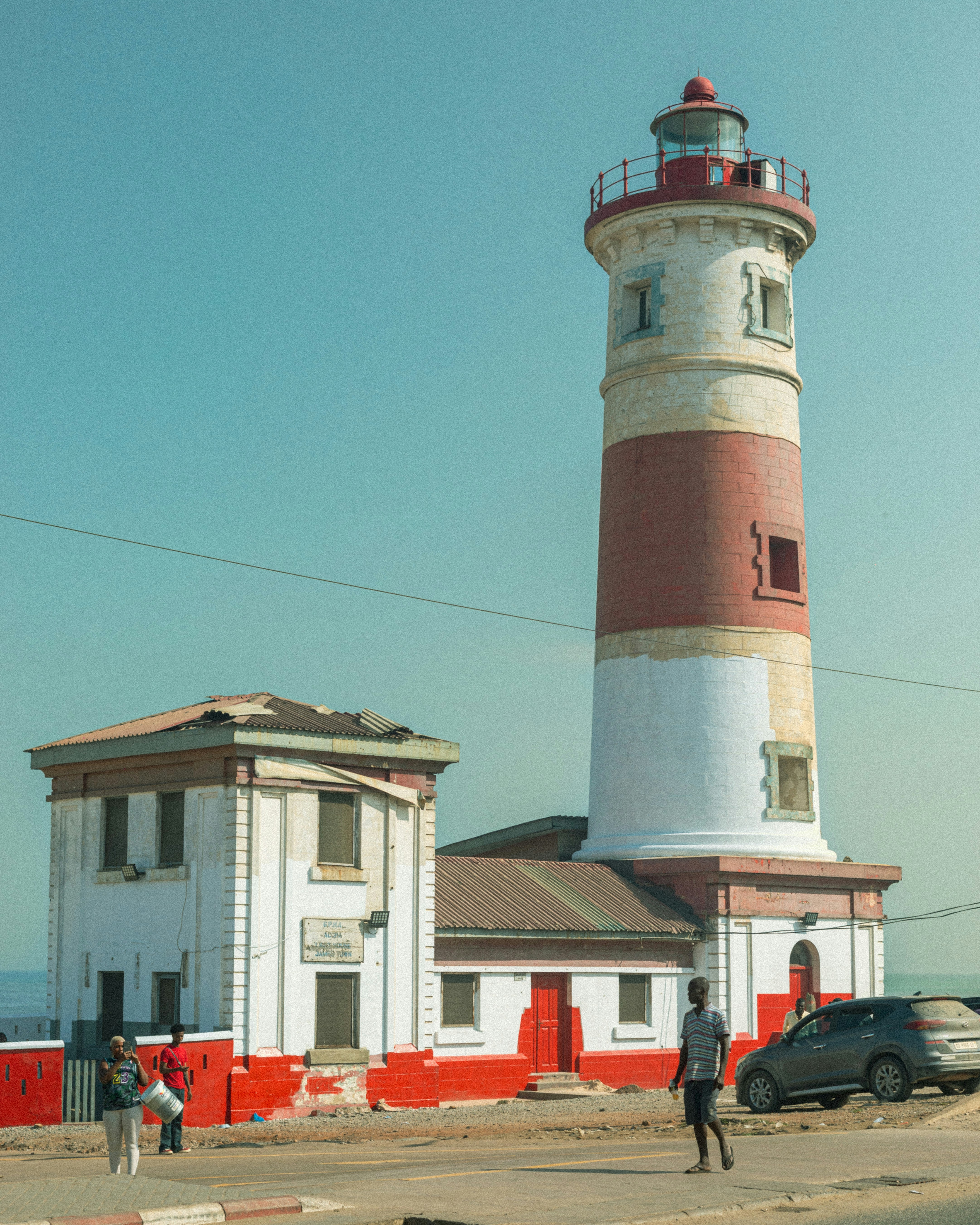 The red and white lighthouse in Jamestown, Accra
