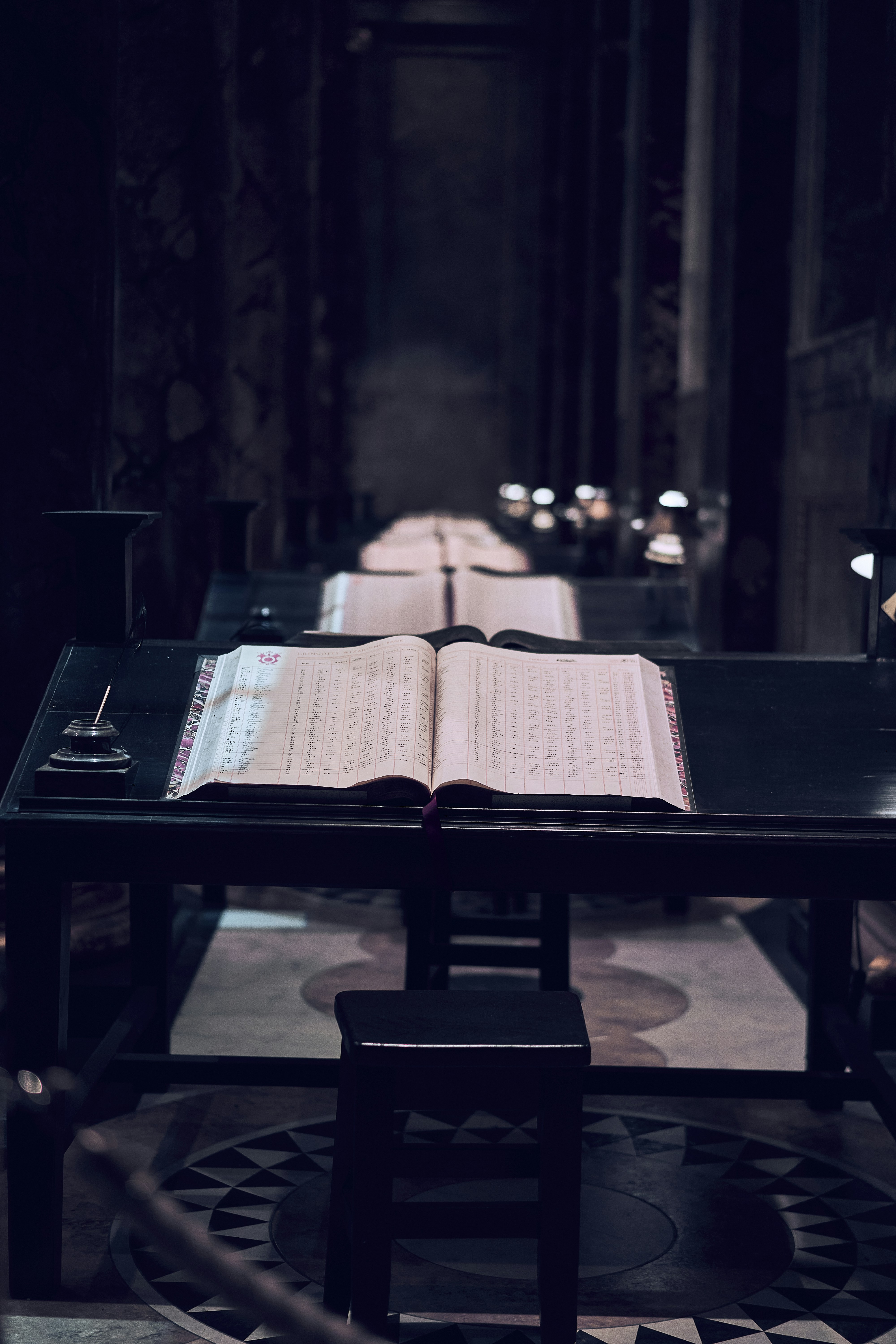 An open book in a dim interior at the Warner Bros. Studio Tour London.