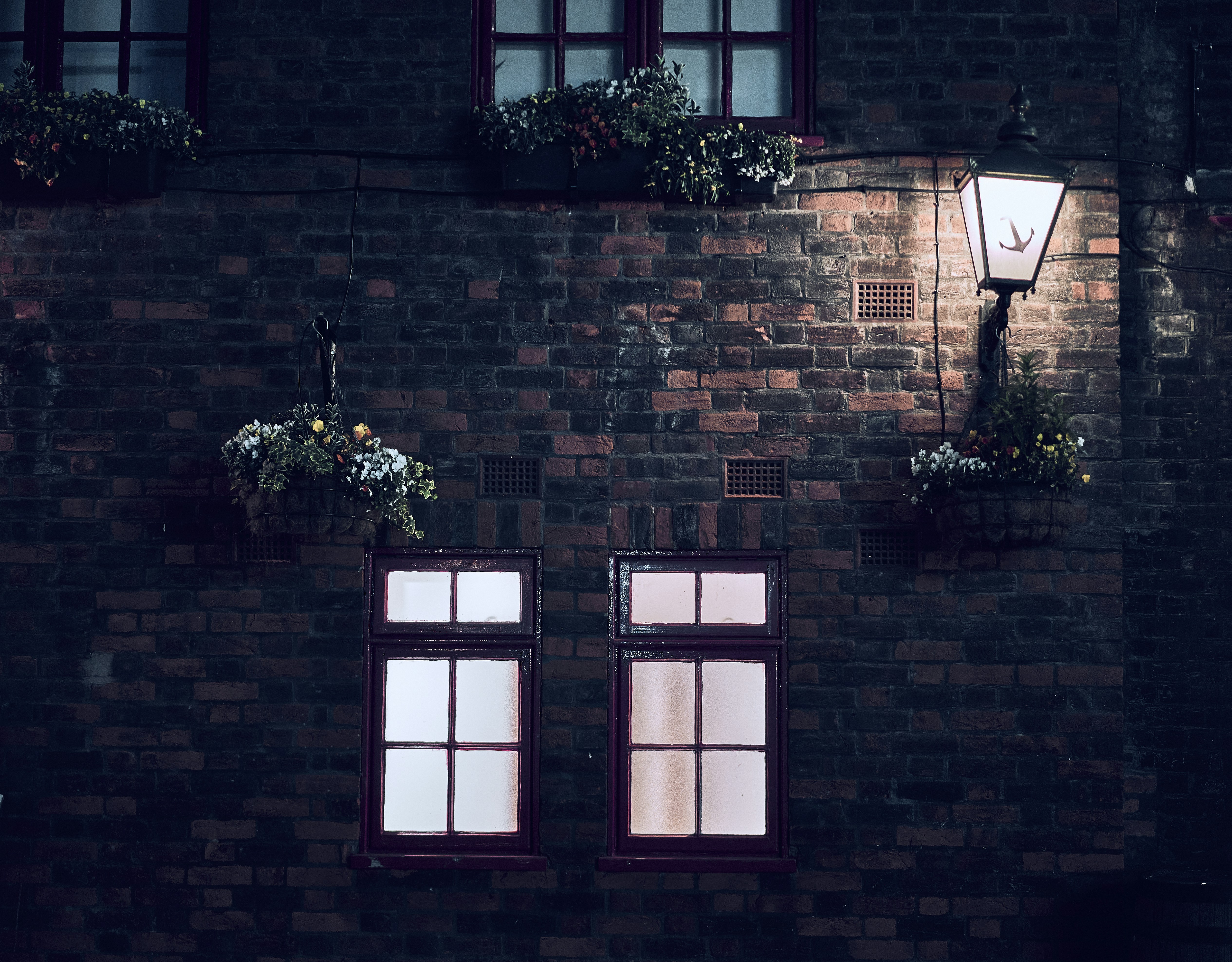 A nighttime street detail in London, England.