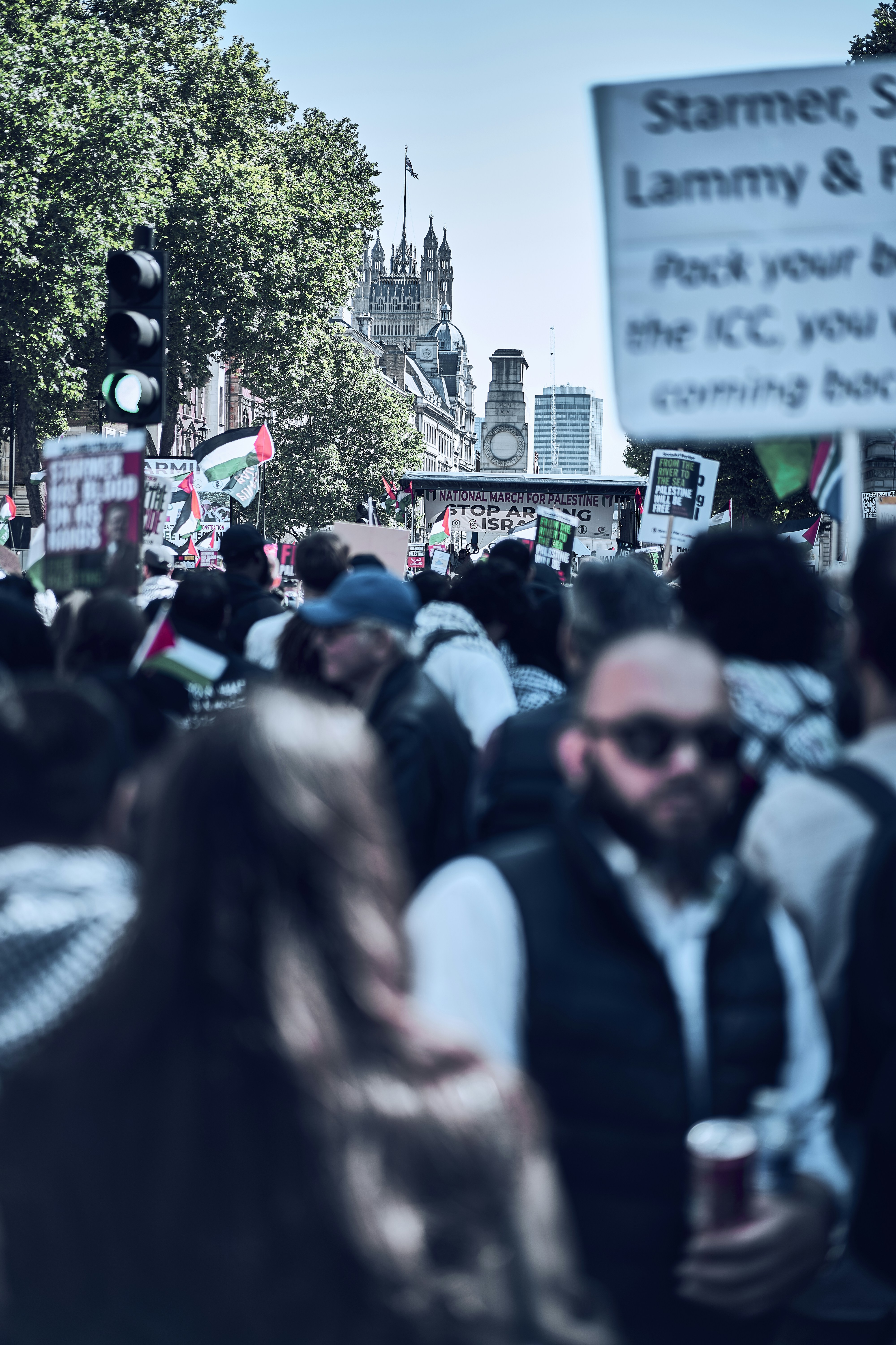 A public march through central London, England.