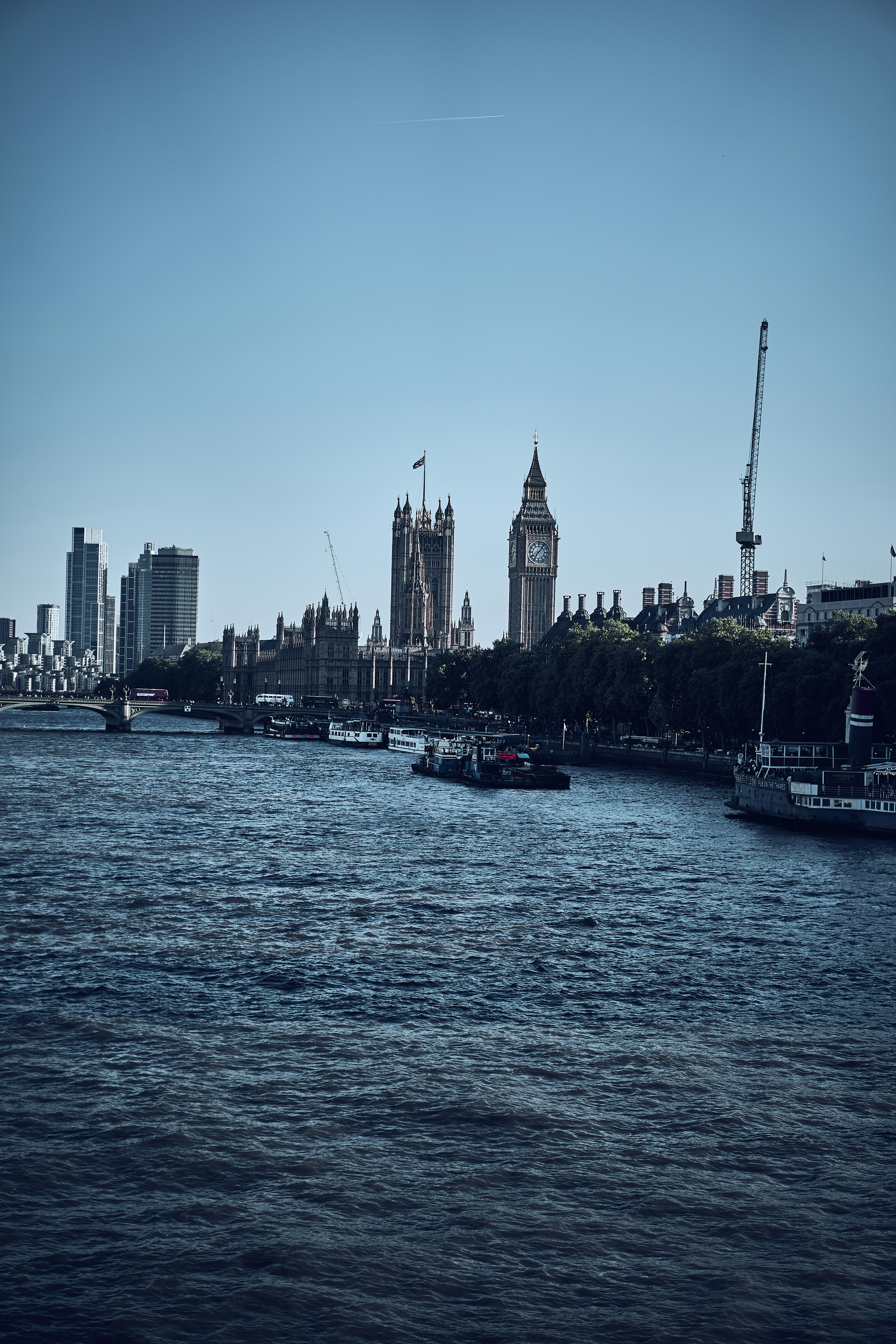 The London Eye and River Thames in London, England.