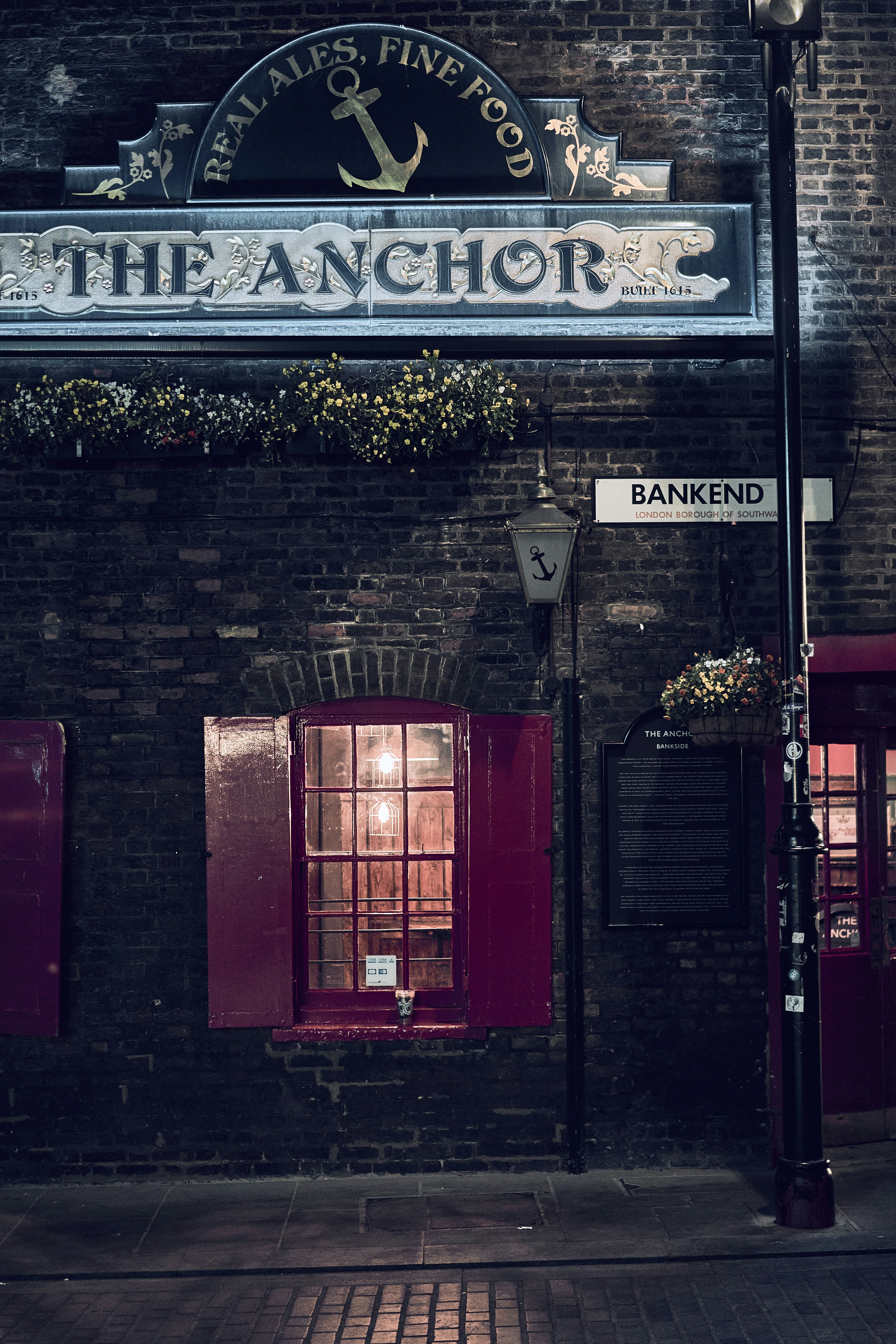 A nighttime street detail in London, England.