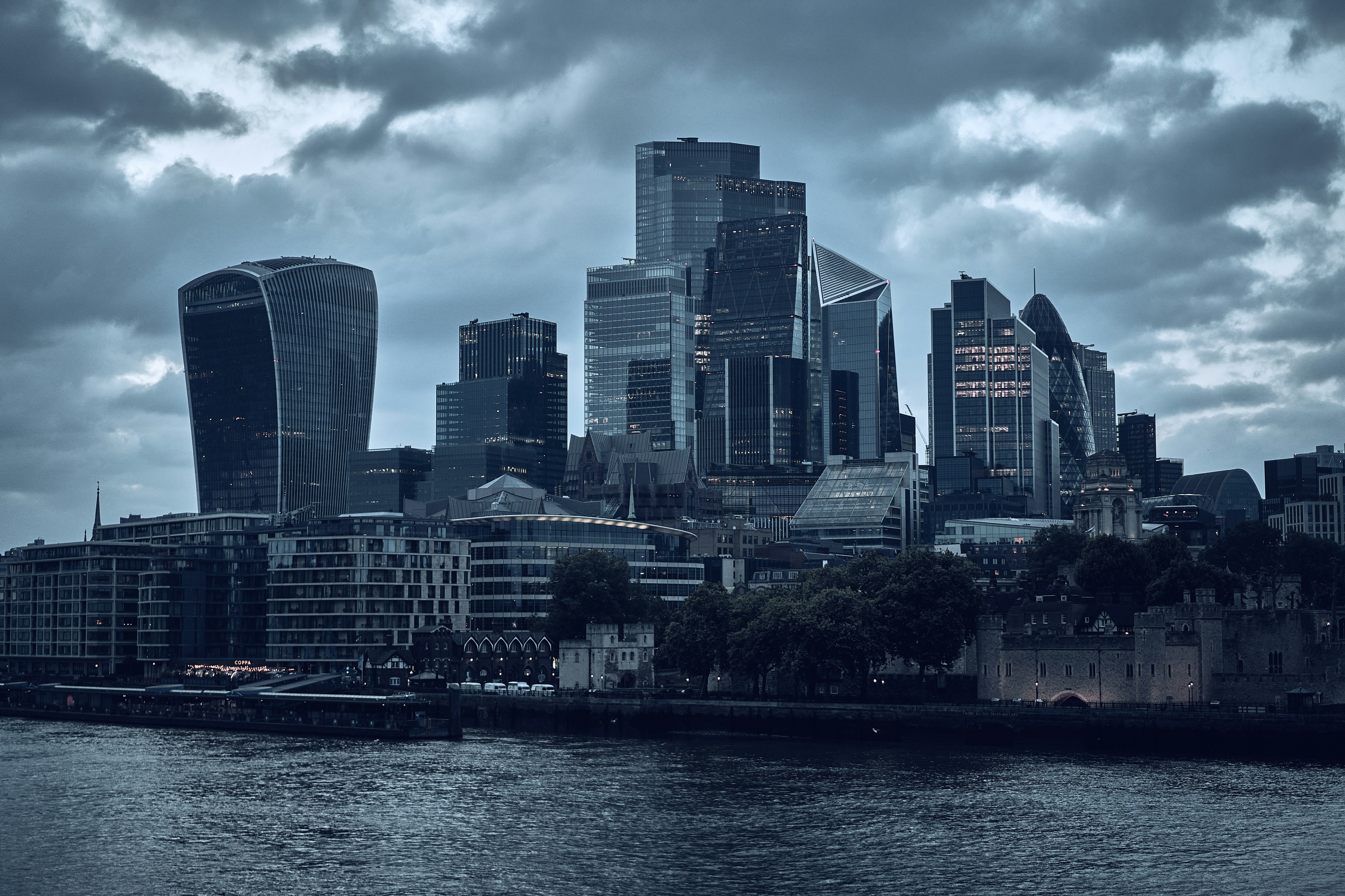 A view near Tower Bridge and the River Thames in London, England.
