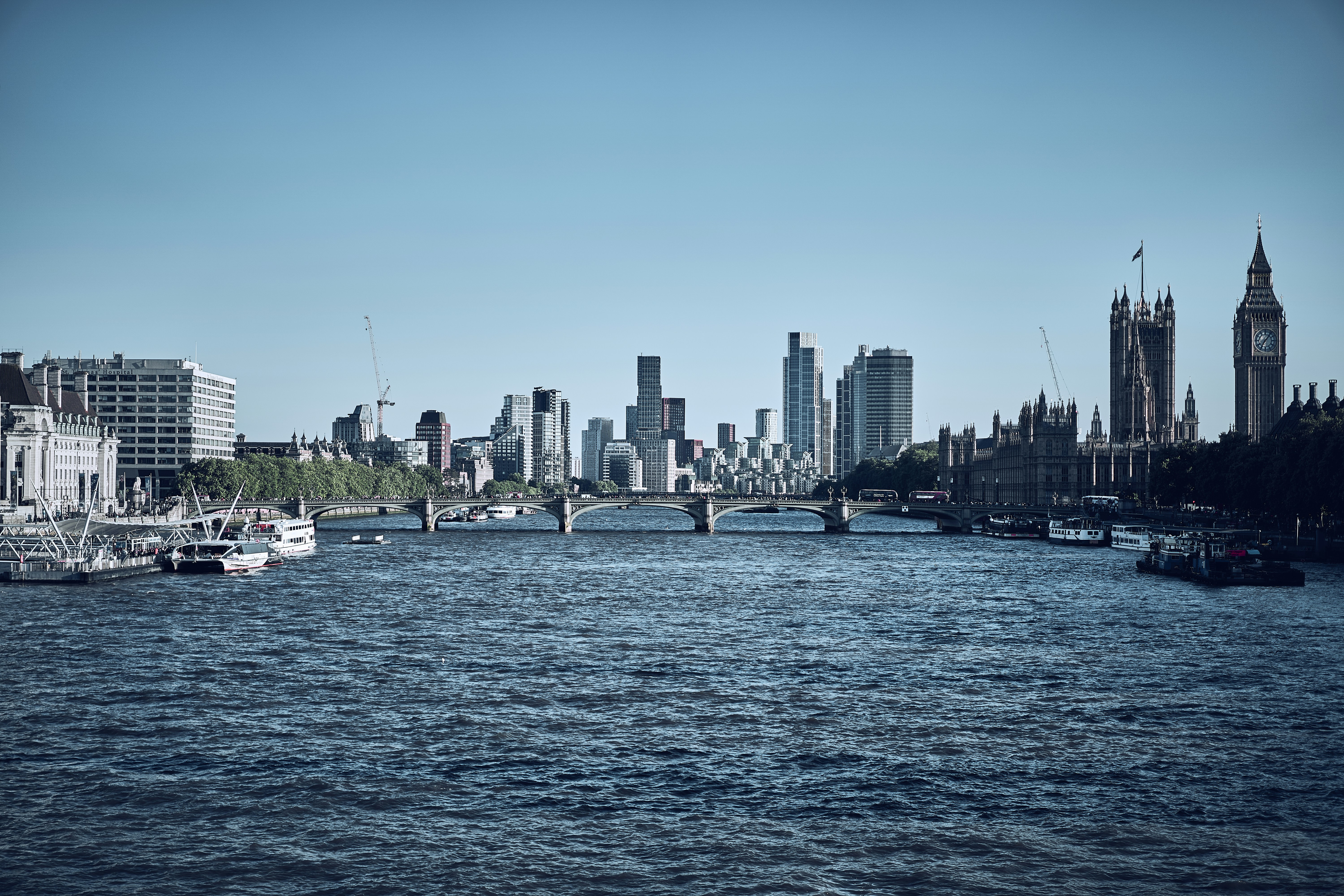 The London Eye and River Thames in London, England.