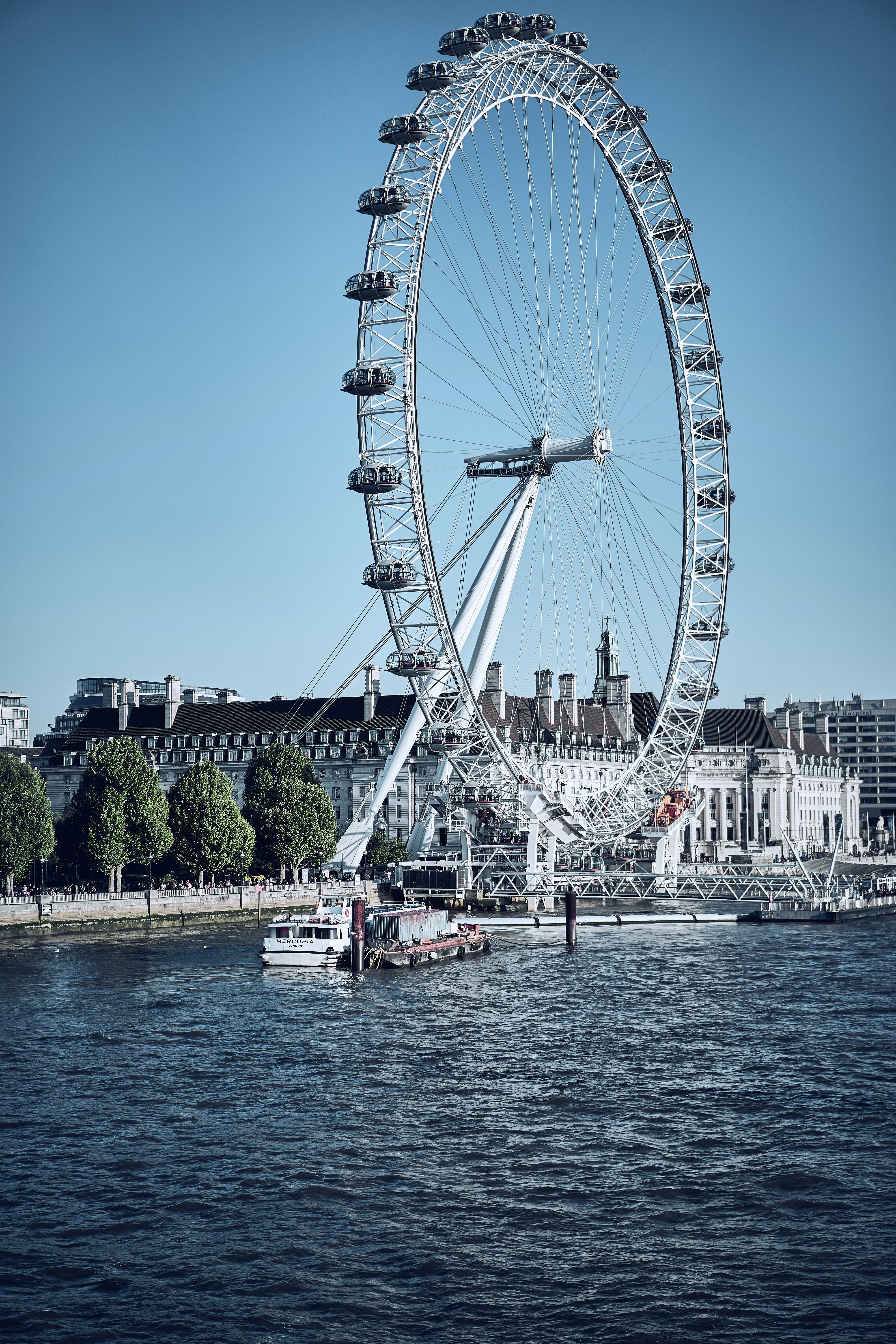 The London Eye and River Thames in London, England.
