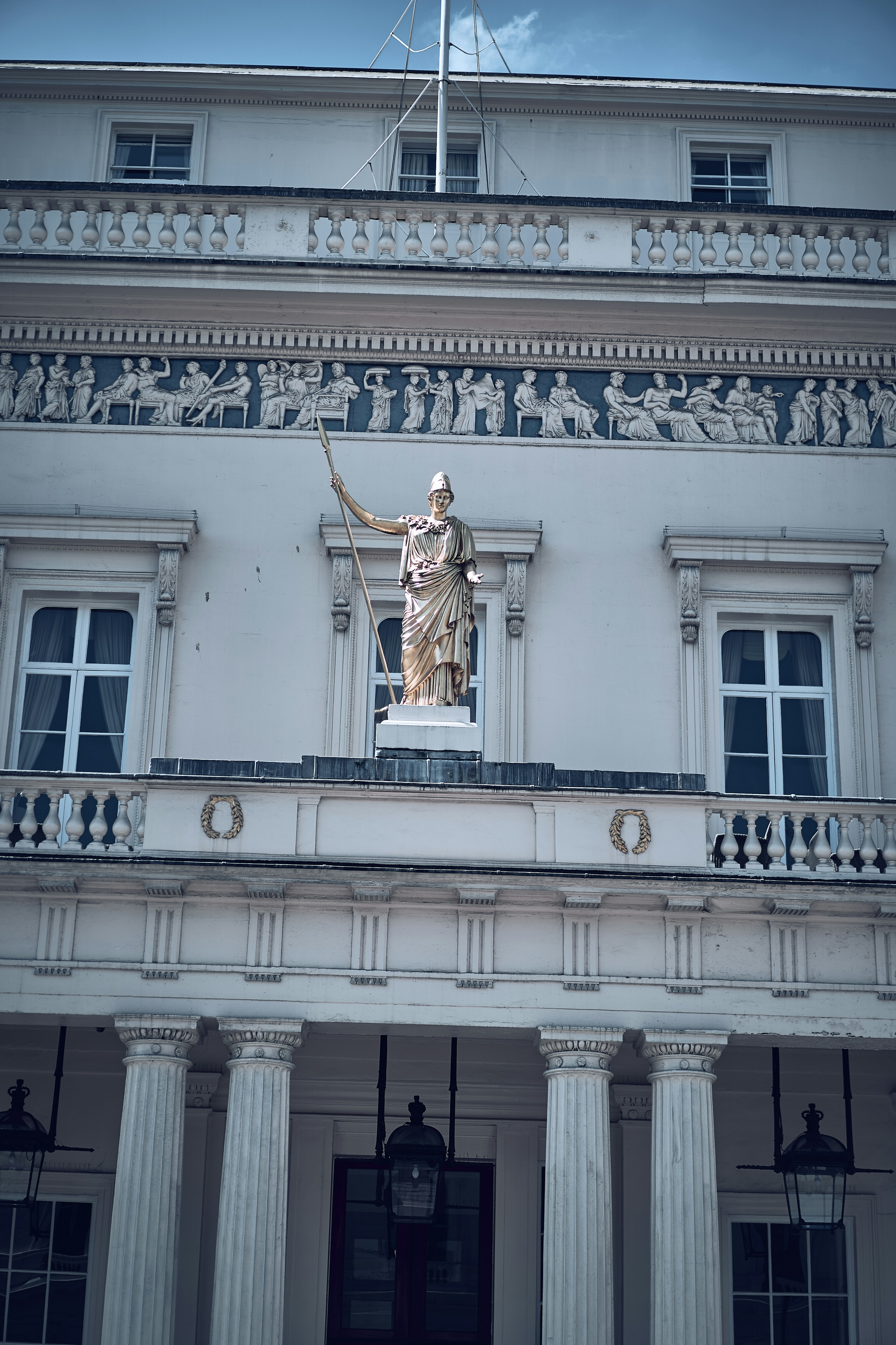 A neoclassical facade in central London, England.