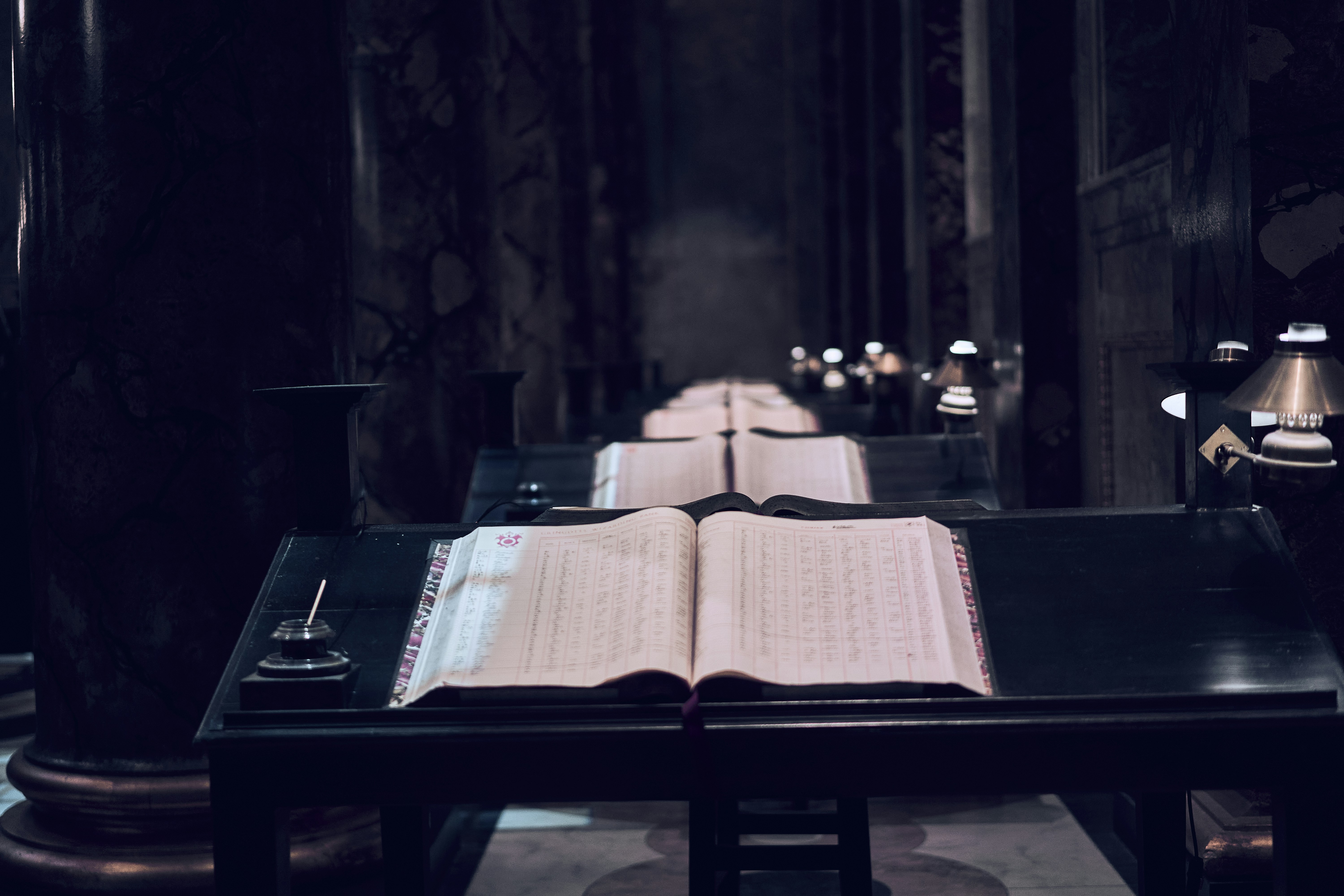 An open book in a dim interior at the Warner Bros. Studio Tour London.