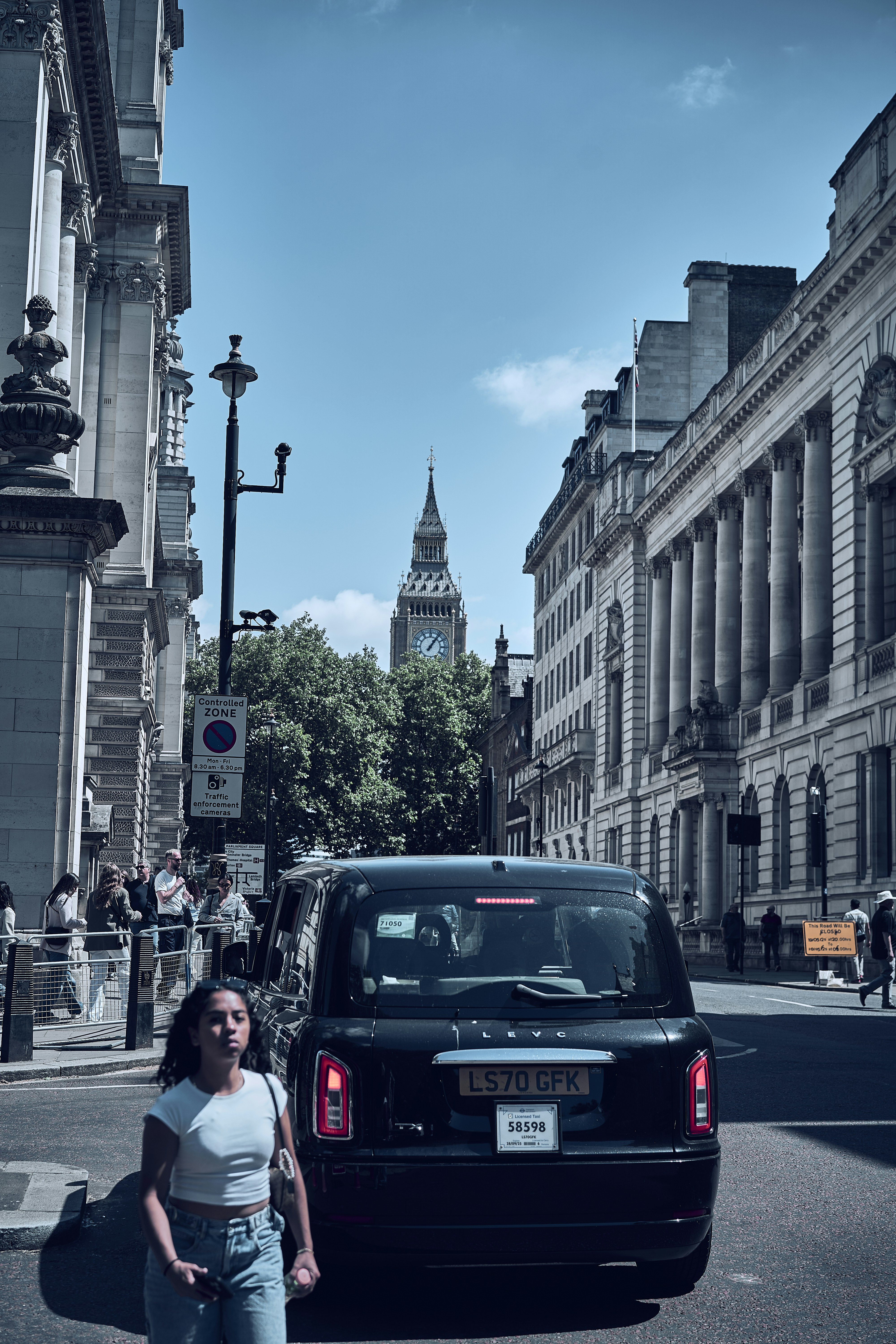 A street and architectural view in London, England.