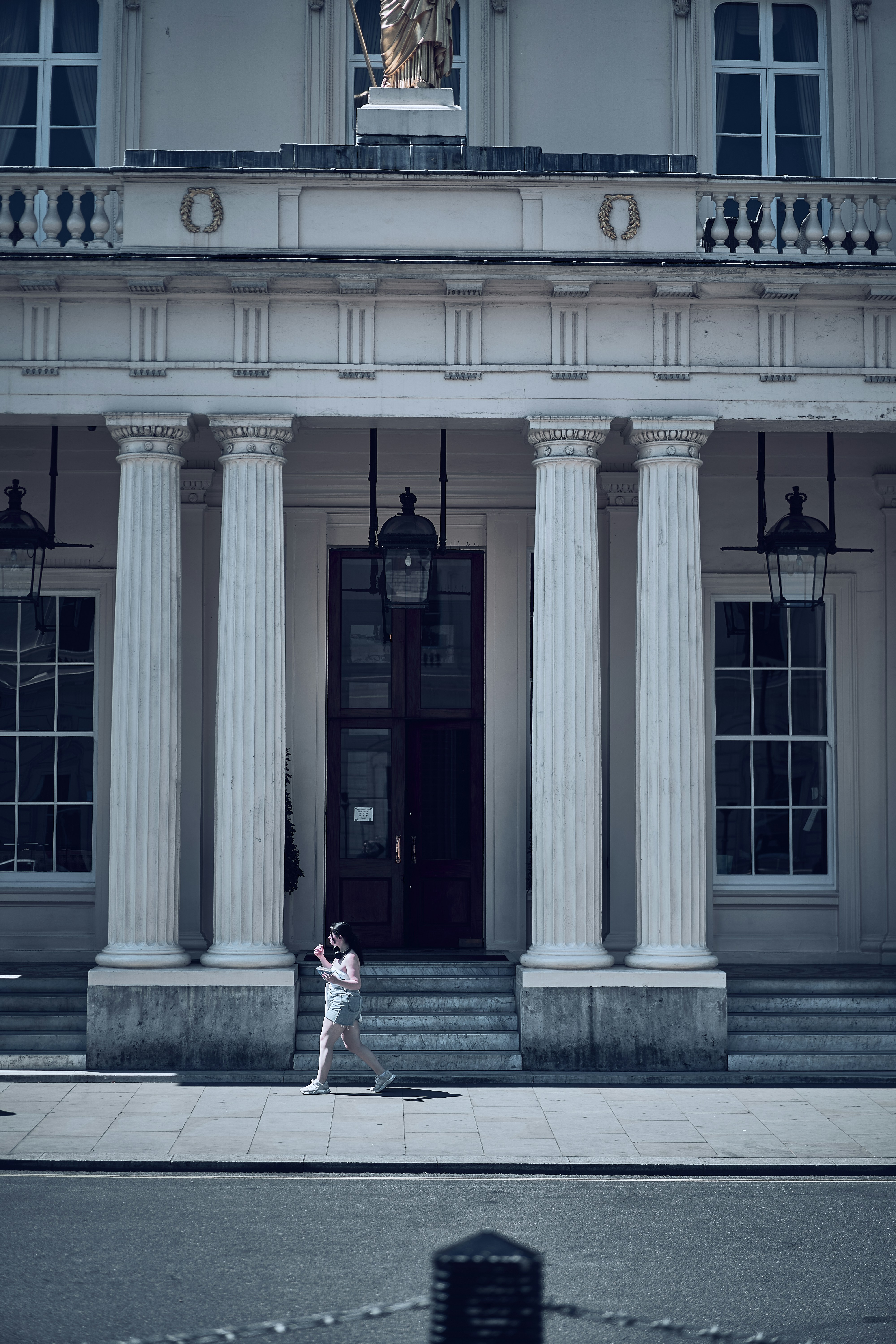A neoclassical facade in central London, England.