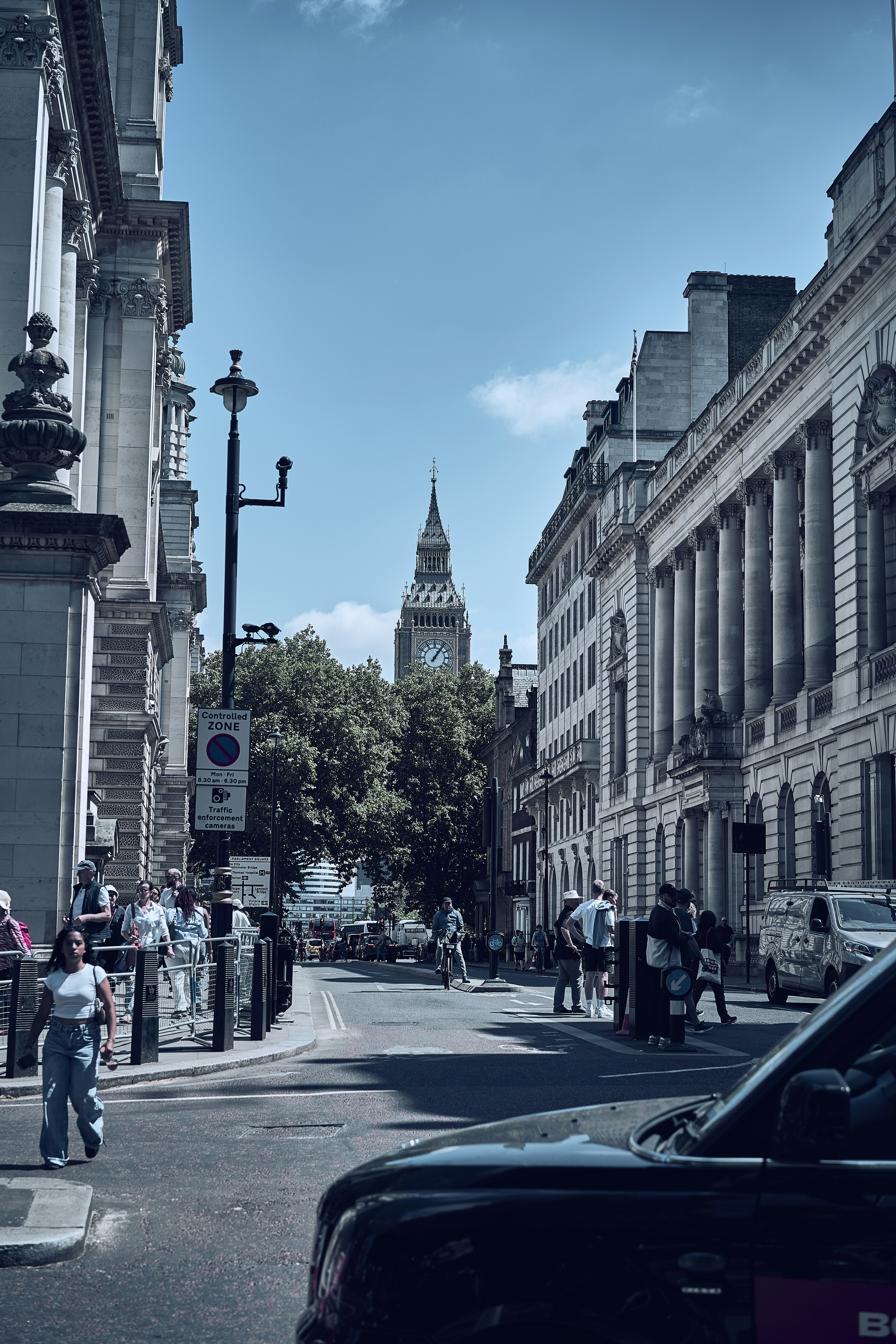 A street and architectural view in London, England.