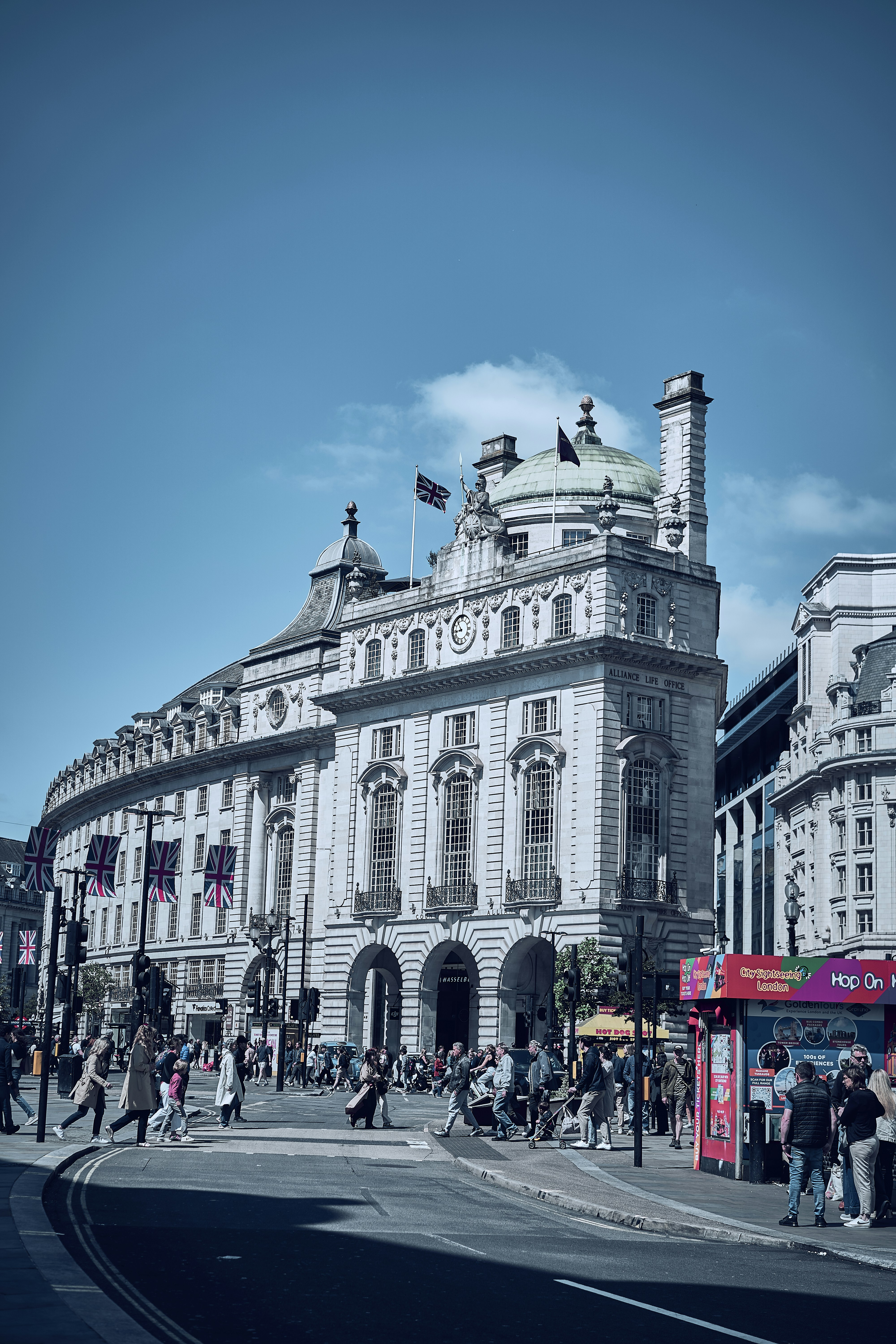 A street scene in central London, England.