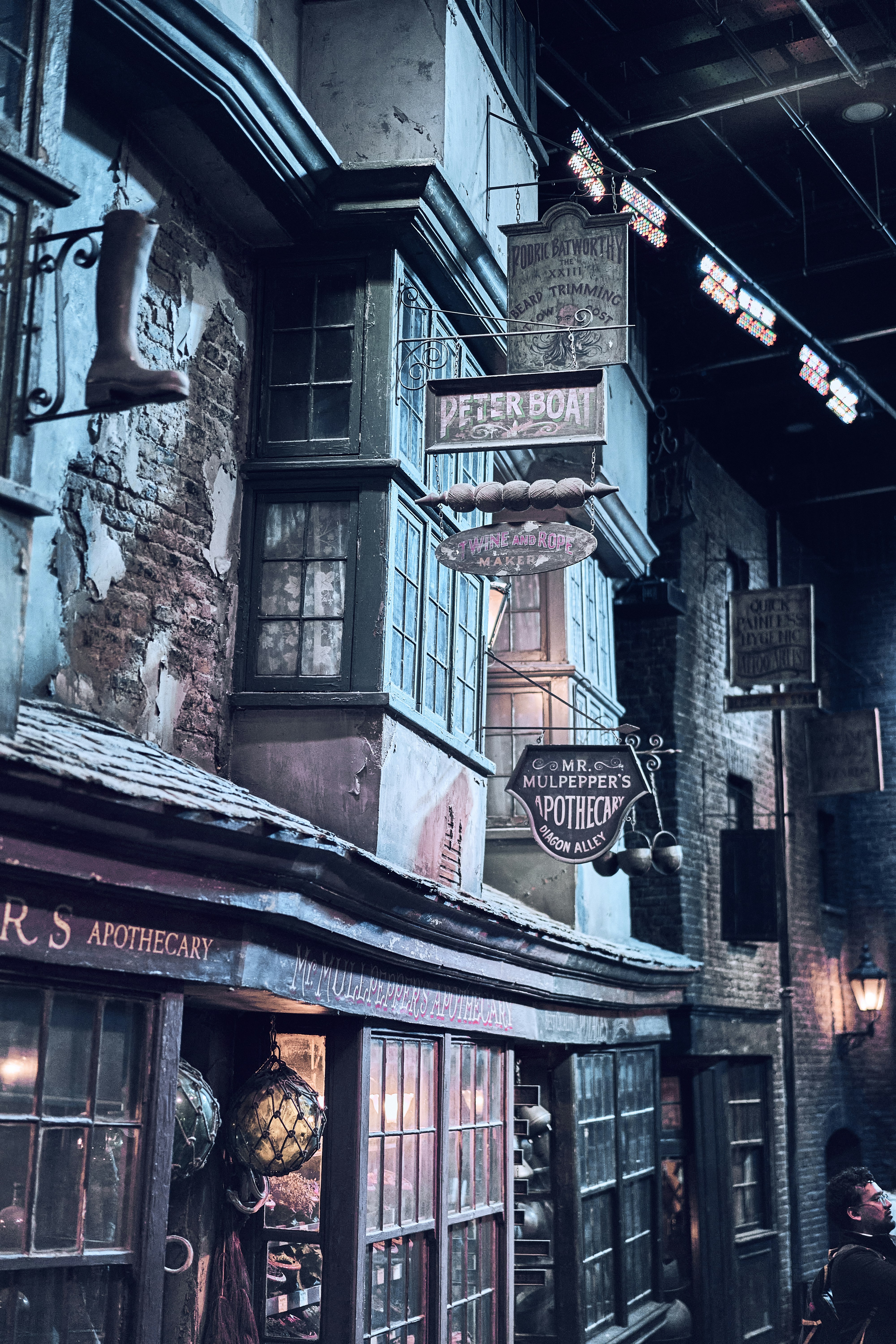 Diagon Alley details at the Warner Bros. Studio Tour London in Leavesden.