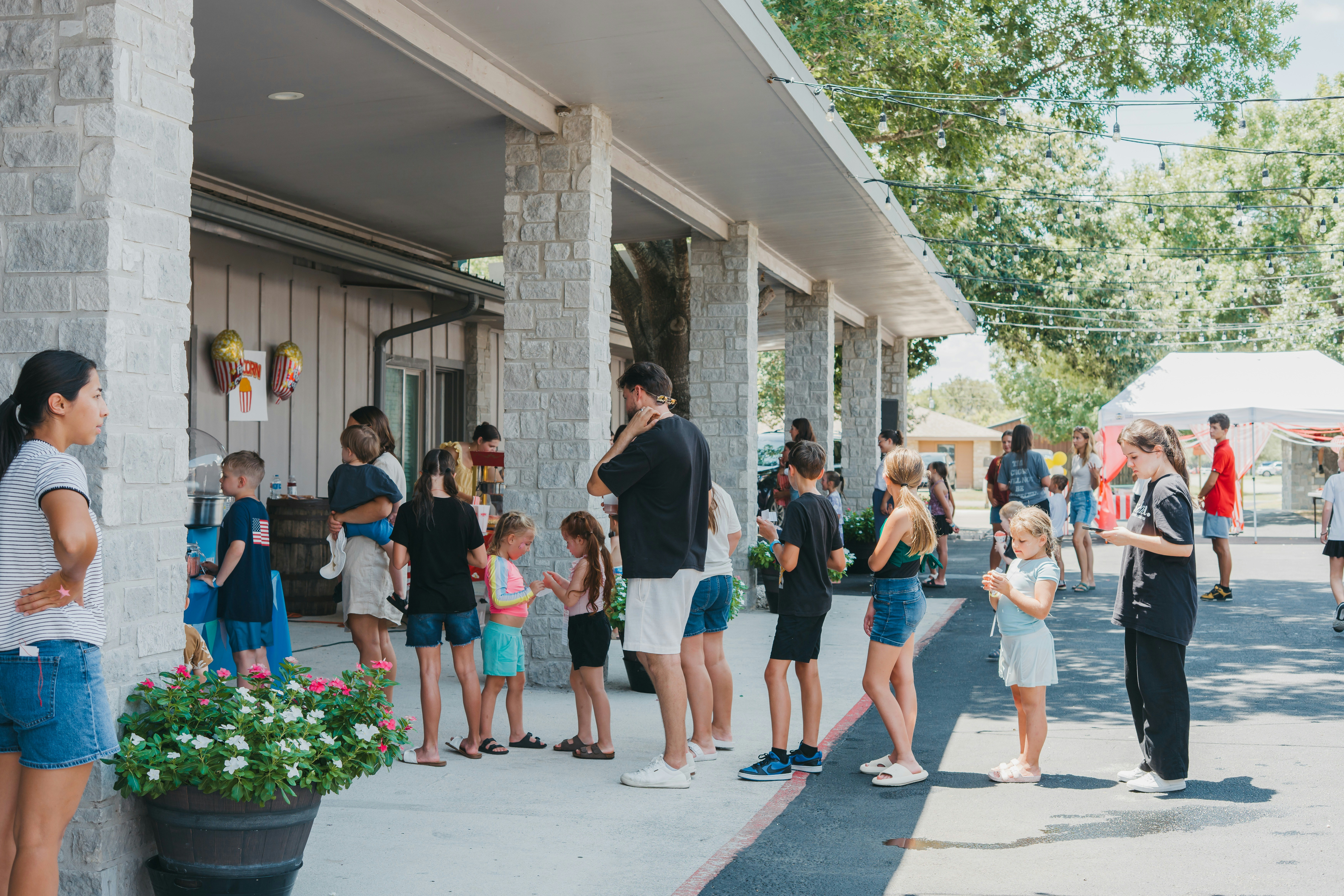 Neighbours gathering at a community block party