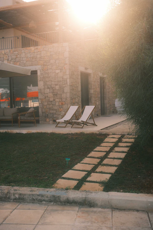 Stone patio at sunset