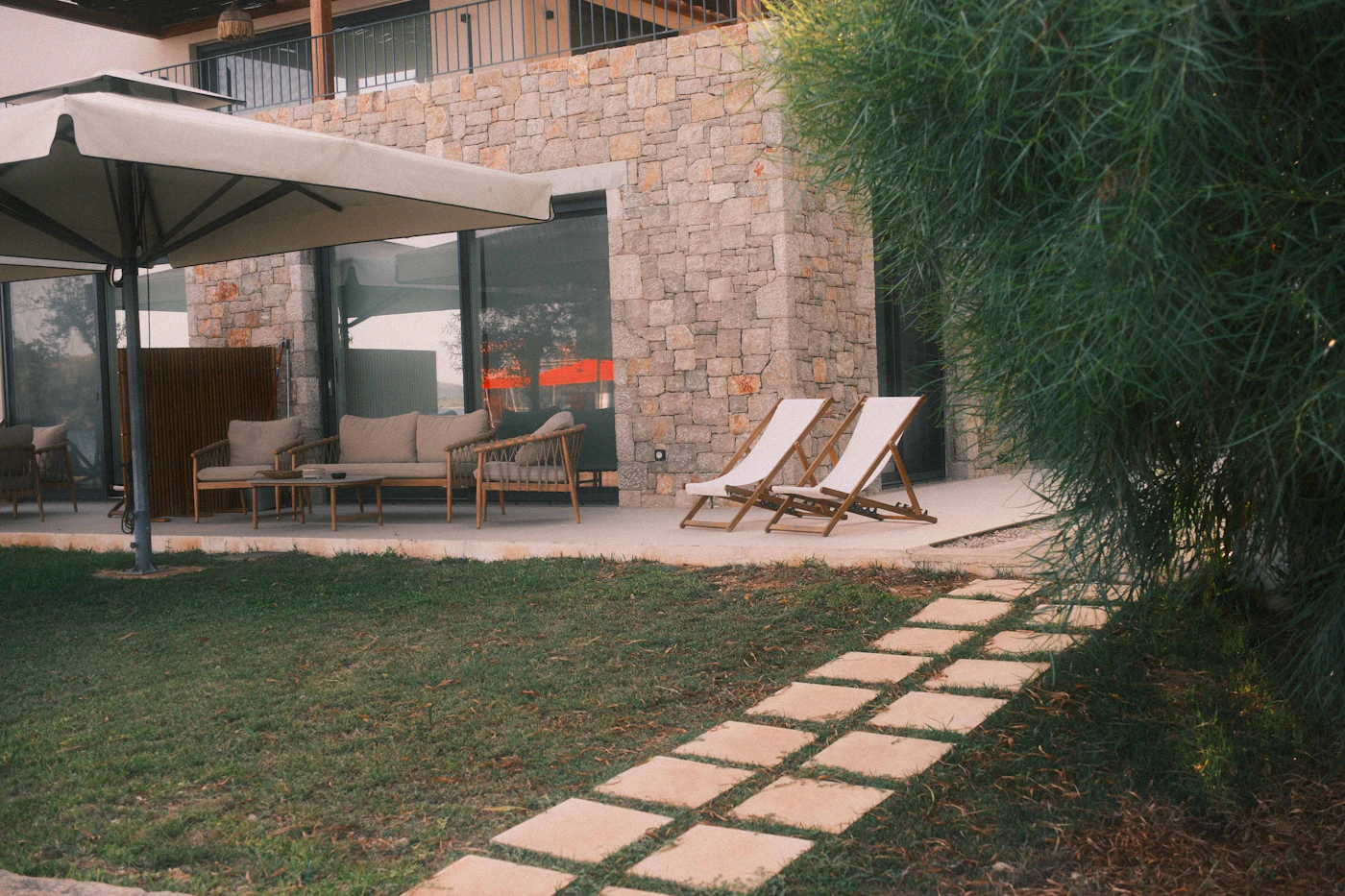 Private terrace of a contemporary stone-faced villa in Knokke